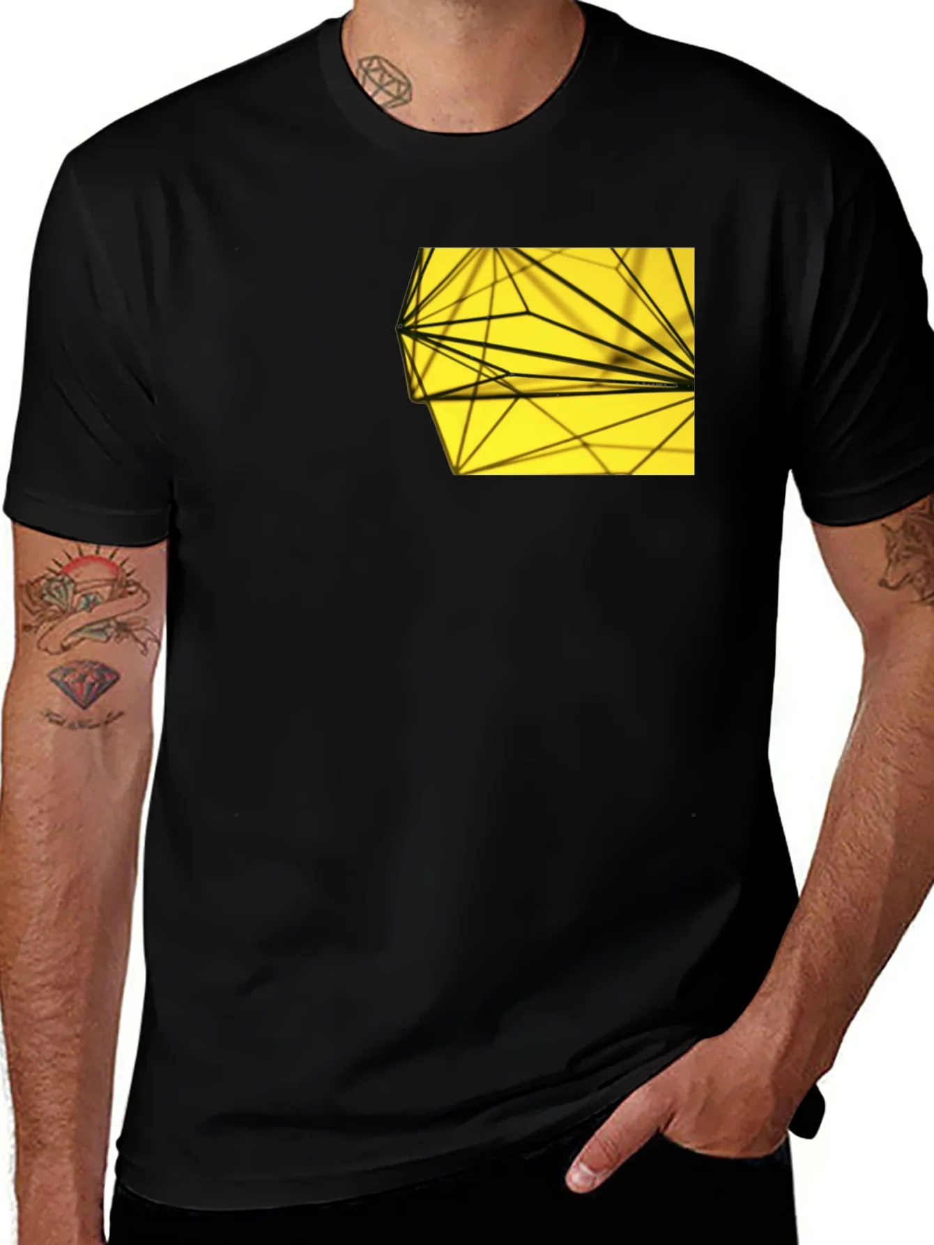 Modern Graphic Tee: Black with Geometric Pocket Design