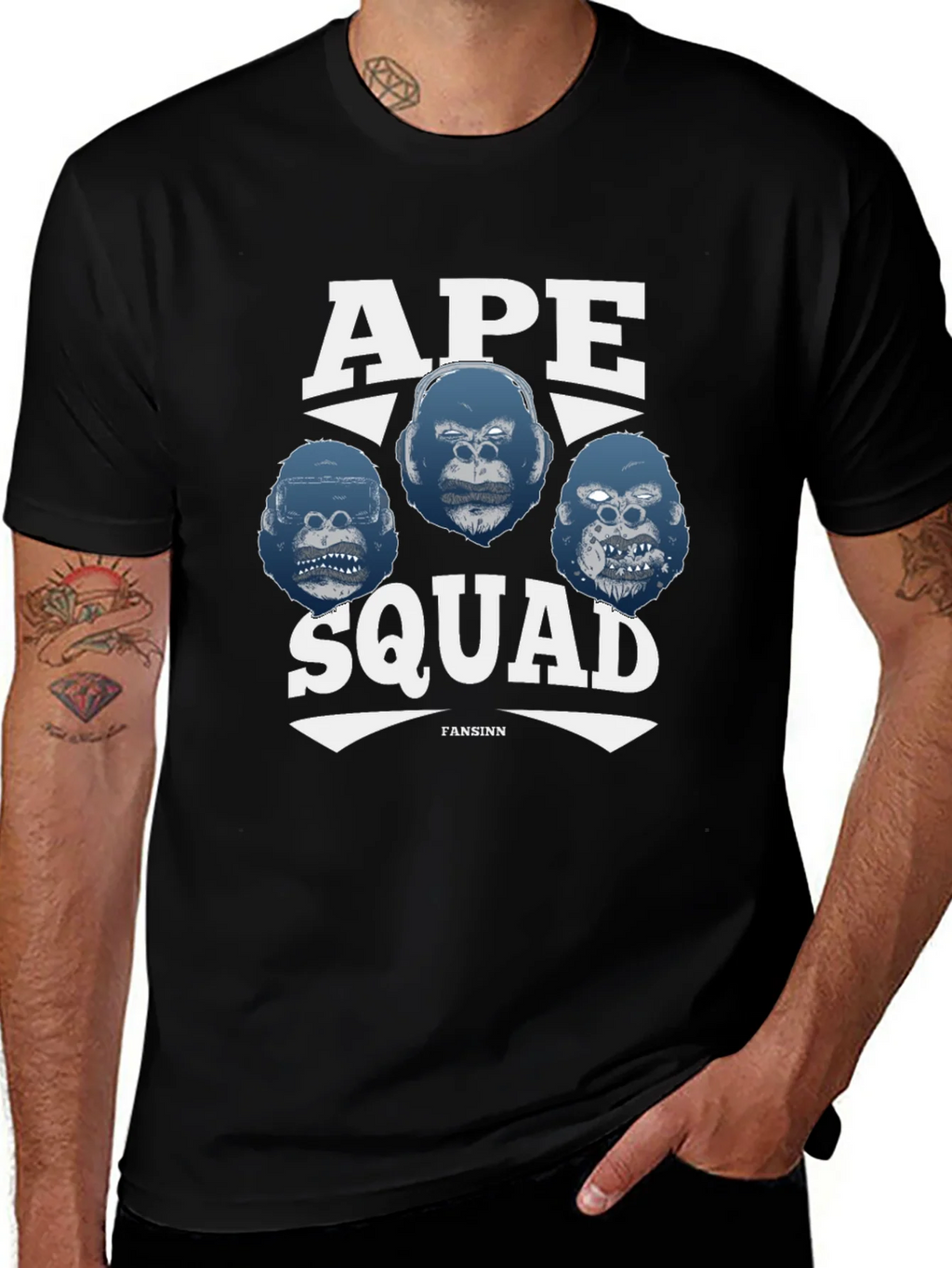 Ape Squad Graphic T-Shirt - Black Crew Neck Tee