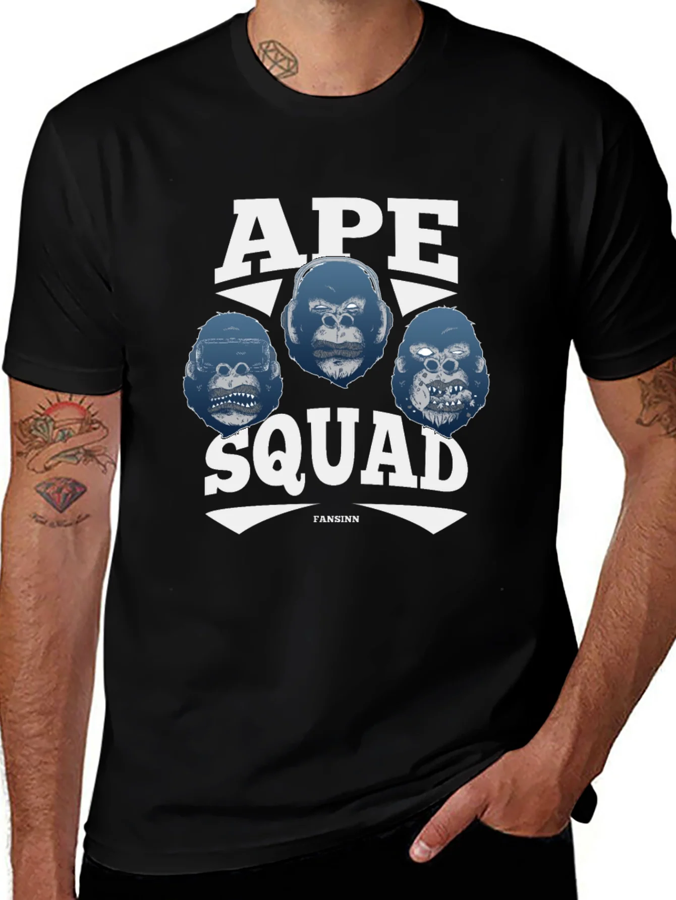 Ape Squad Graphic T-Shirt - Black Crew Neck Tee