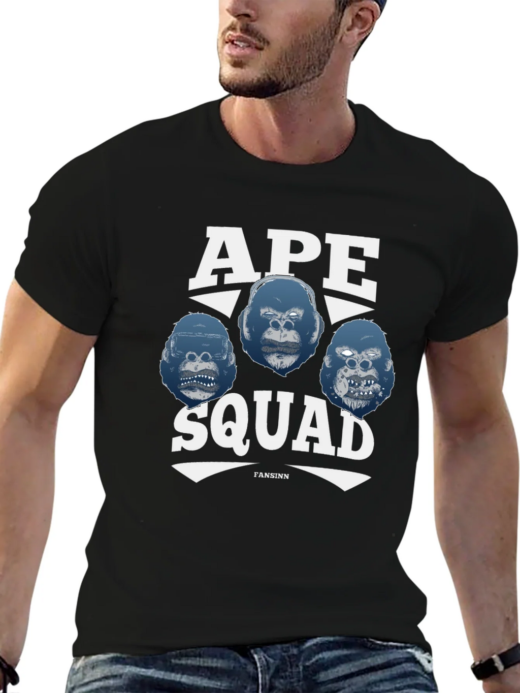 Ape Squad Graphic T-Shirt - Black Crew Neck Tee