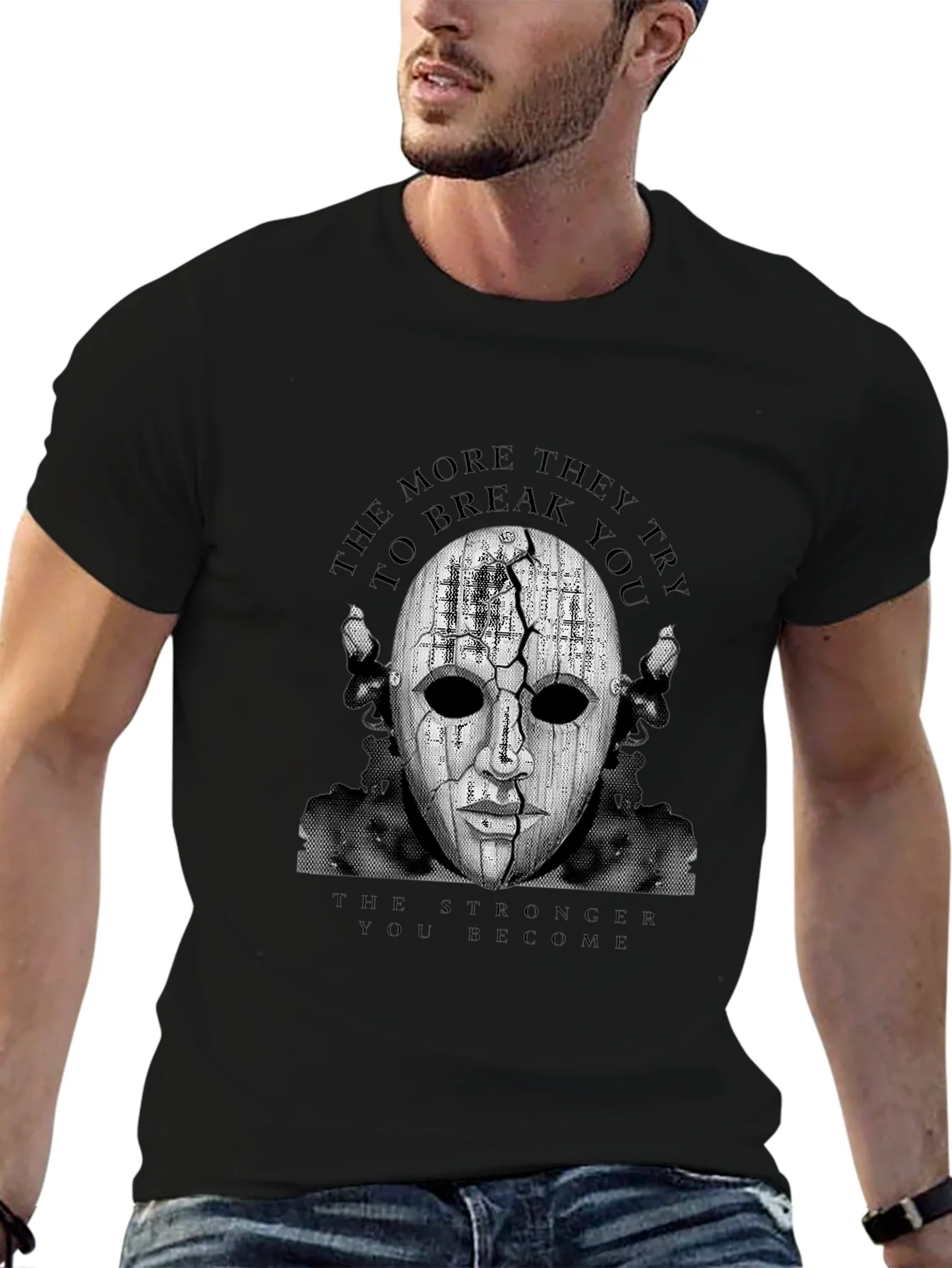 Mask Graphic Black T-Shirt - Motivational Design