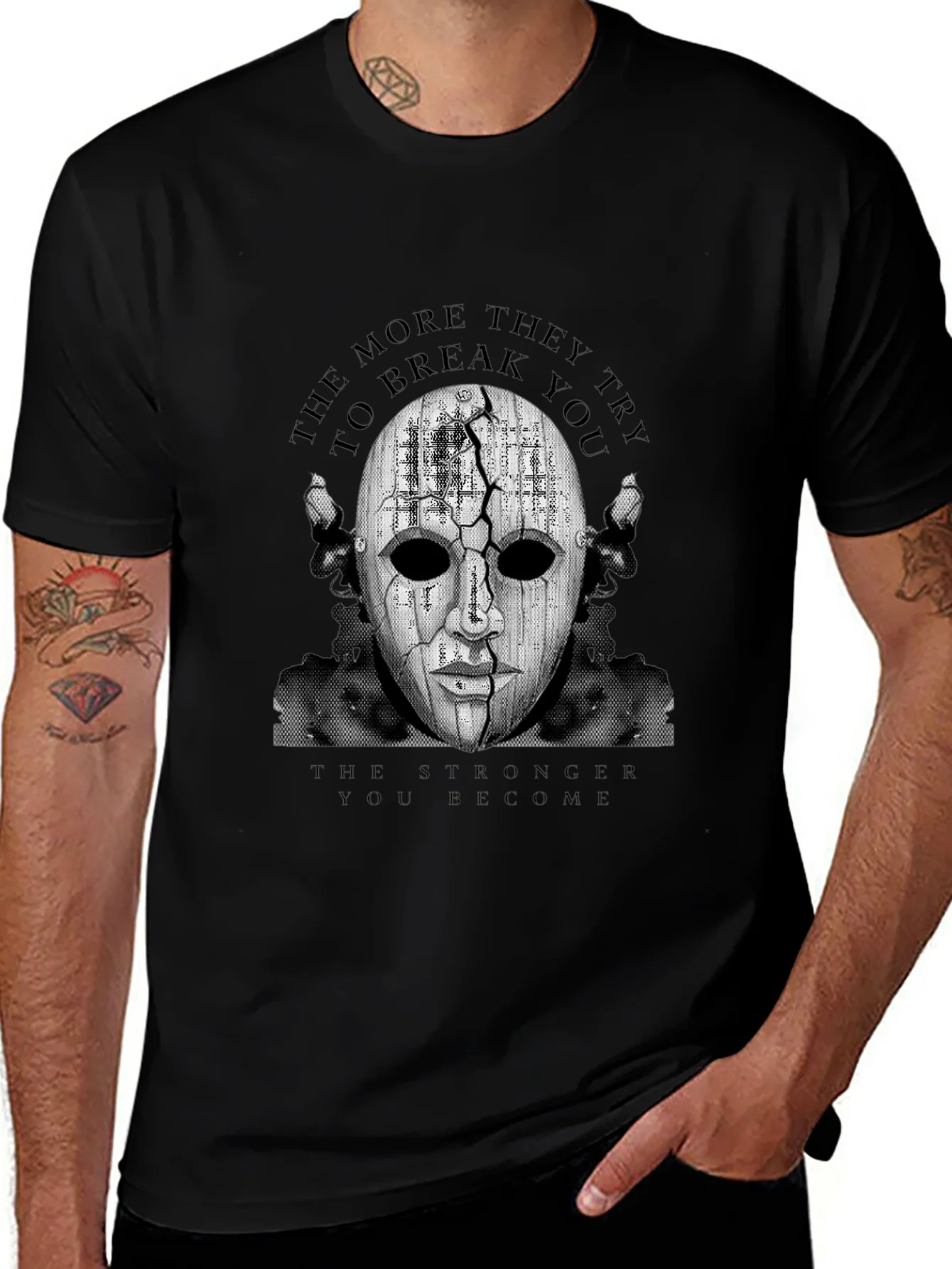 Mask Graphic Black T-Shirt - Motivational Design