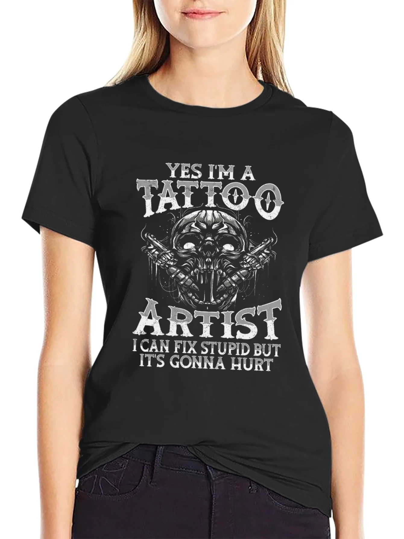 Yes Im a Tattoo Artist T-Shirt Funny Skull Design