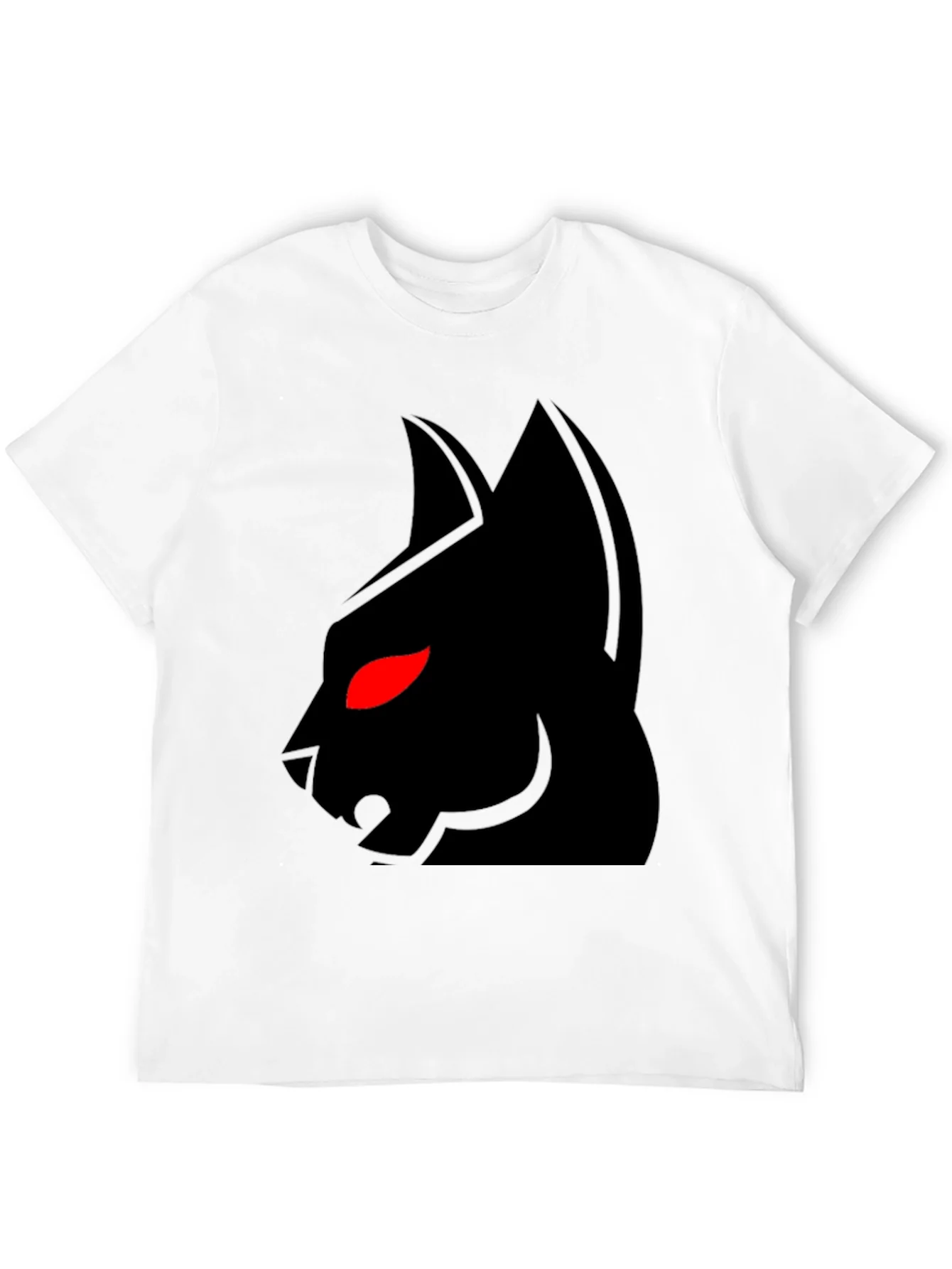 Mens Black T-Shirt with Red-Eyed Cat Graphic