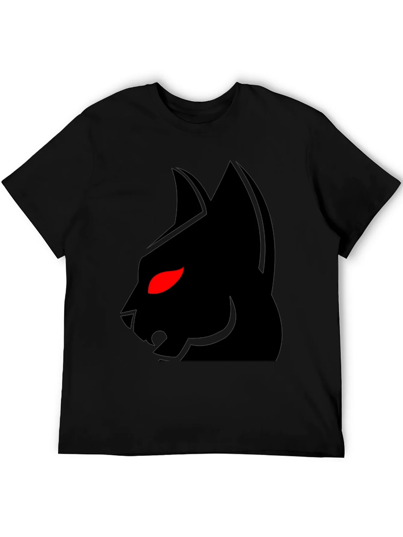 Mens Black T-Shirt with Red-Eyed Cat Graphic