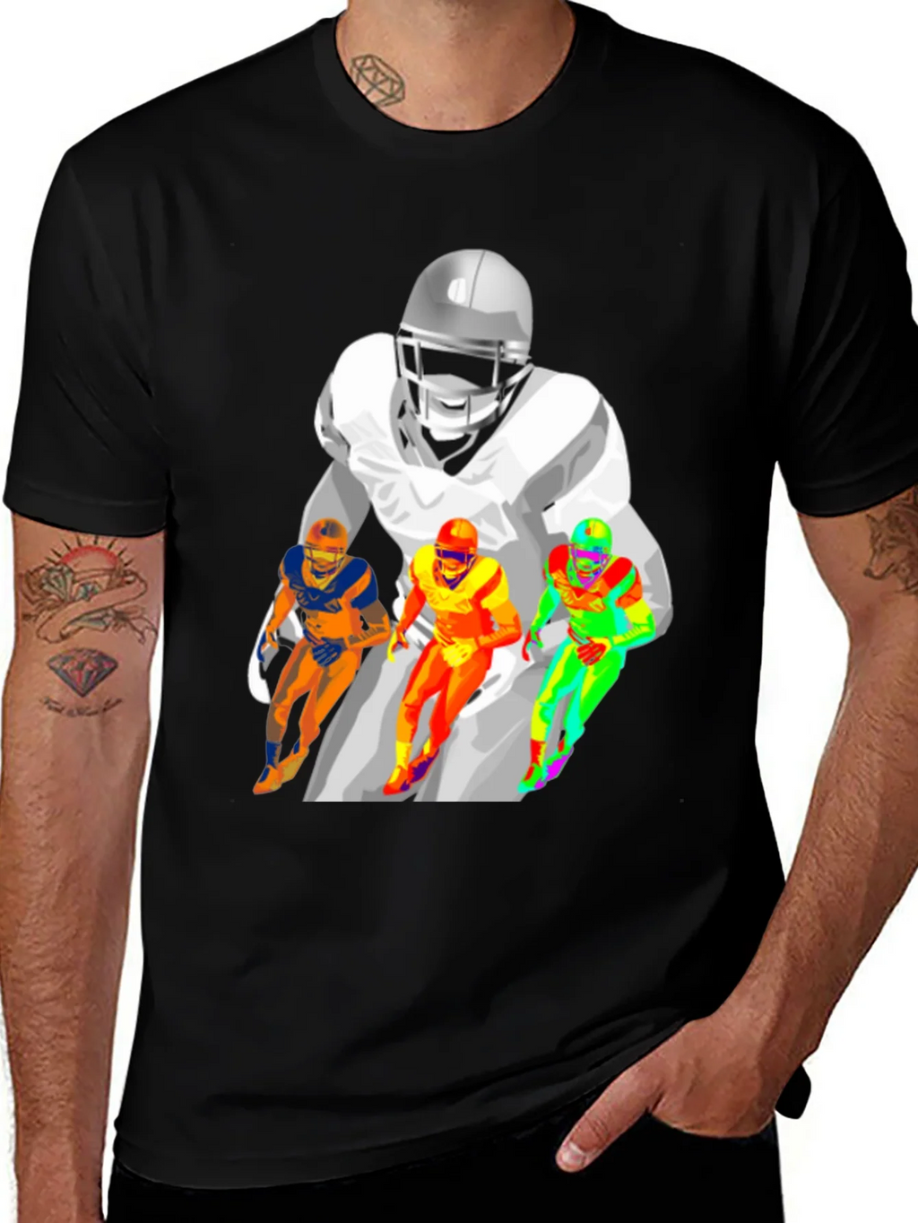 Football Player Graphic Print Black T-Shirt