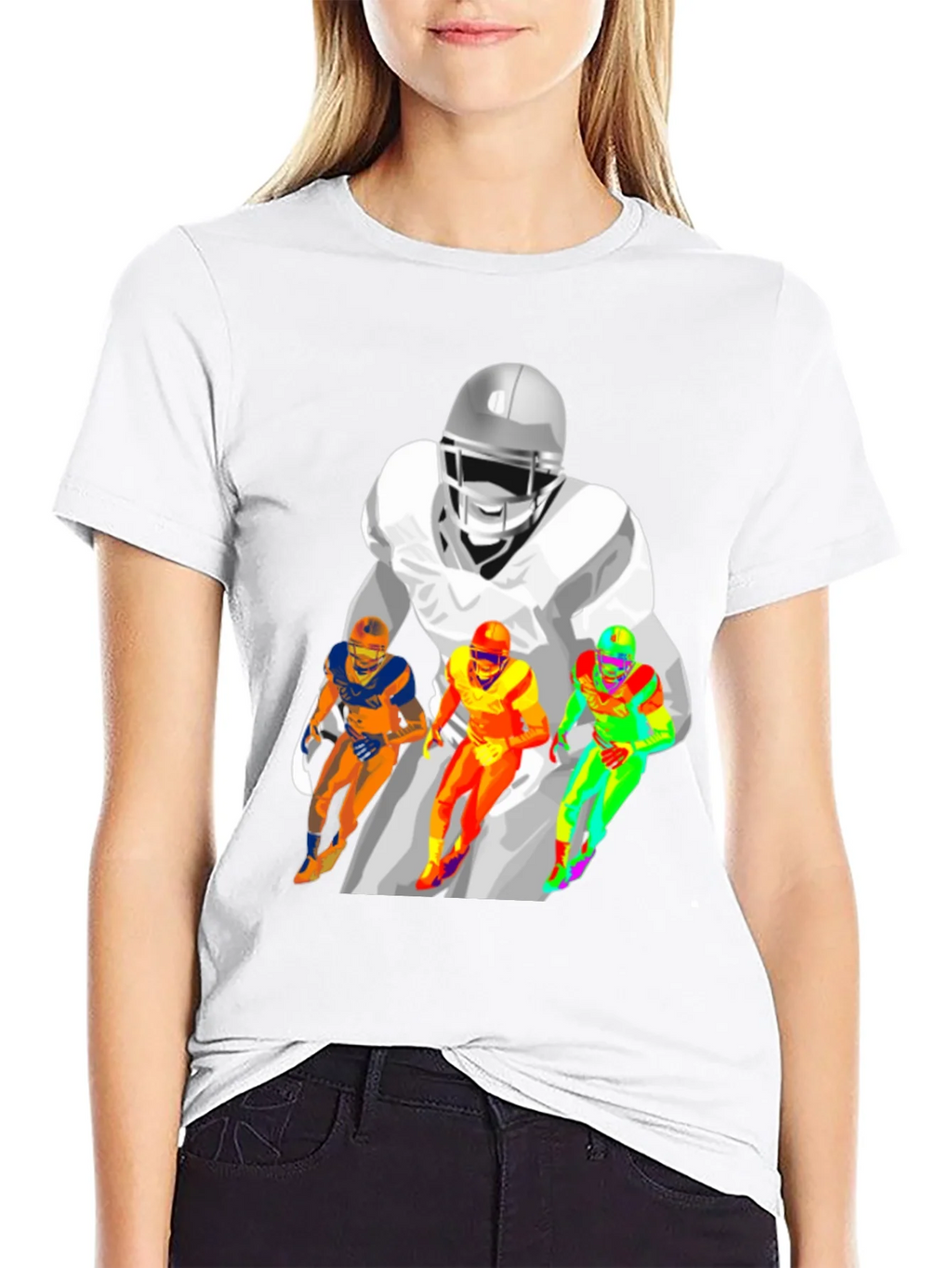 Football Player Graphic Print Black T-Shirt