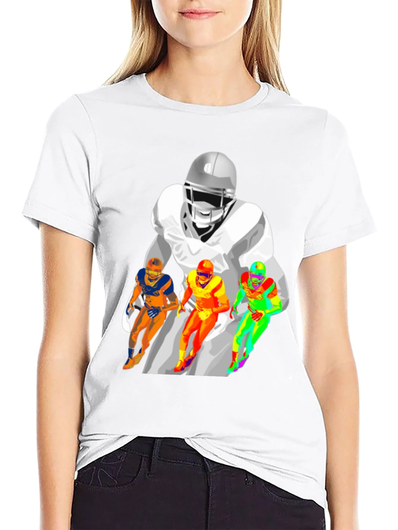 Football Player Graphic Print Black T-Shirt
