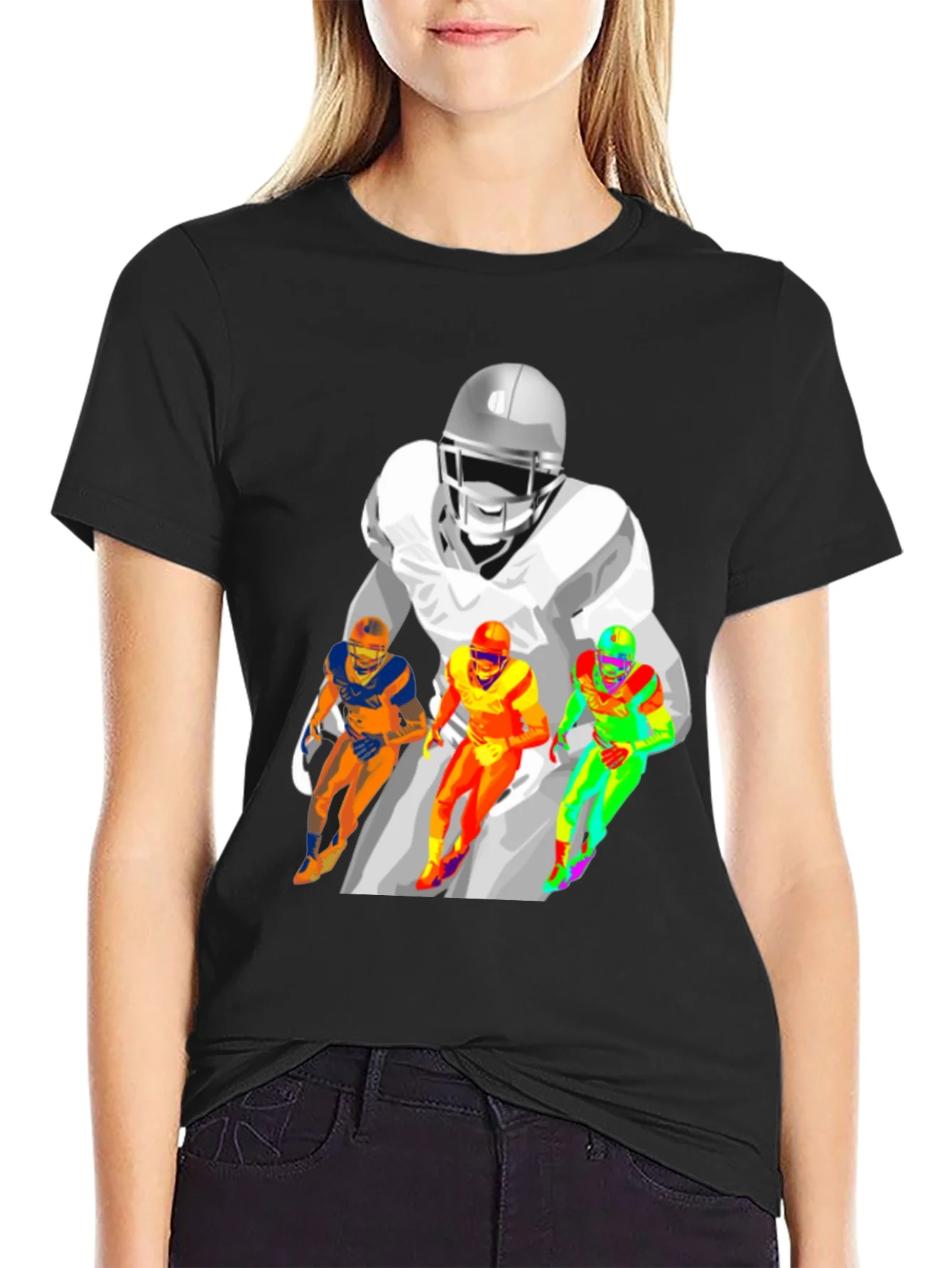 Football Player Graphic Print Black T-Shirt