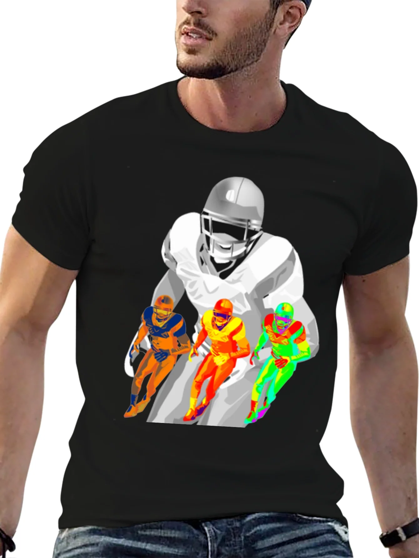 Football Player Graphic Print Black T-Shirt