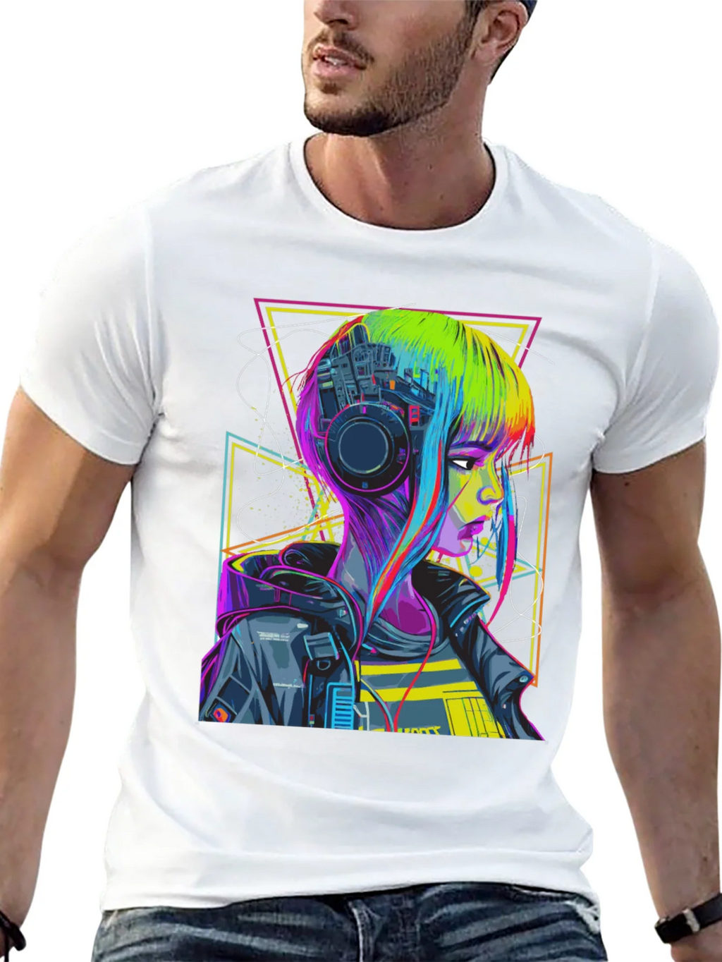 Cyberpunk Girl T-Shirt Geometric Design