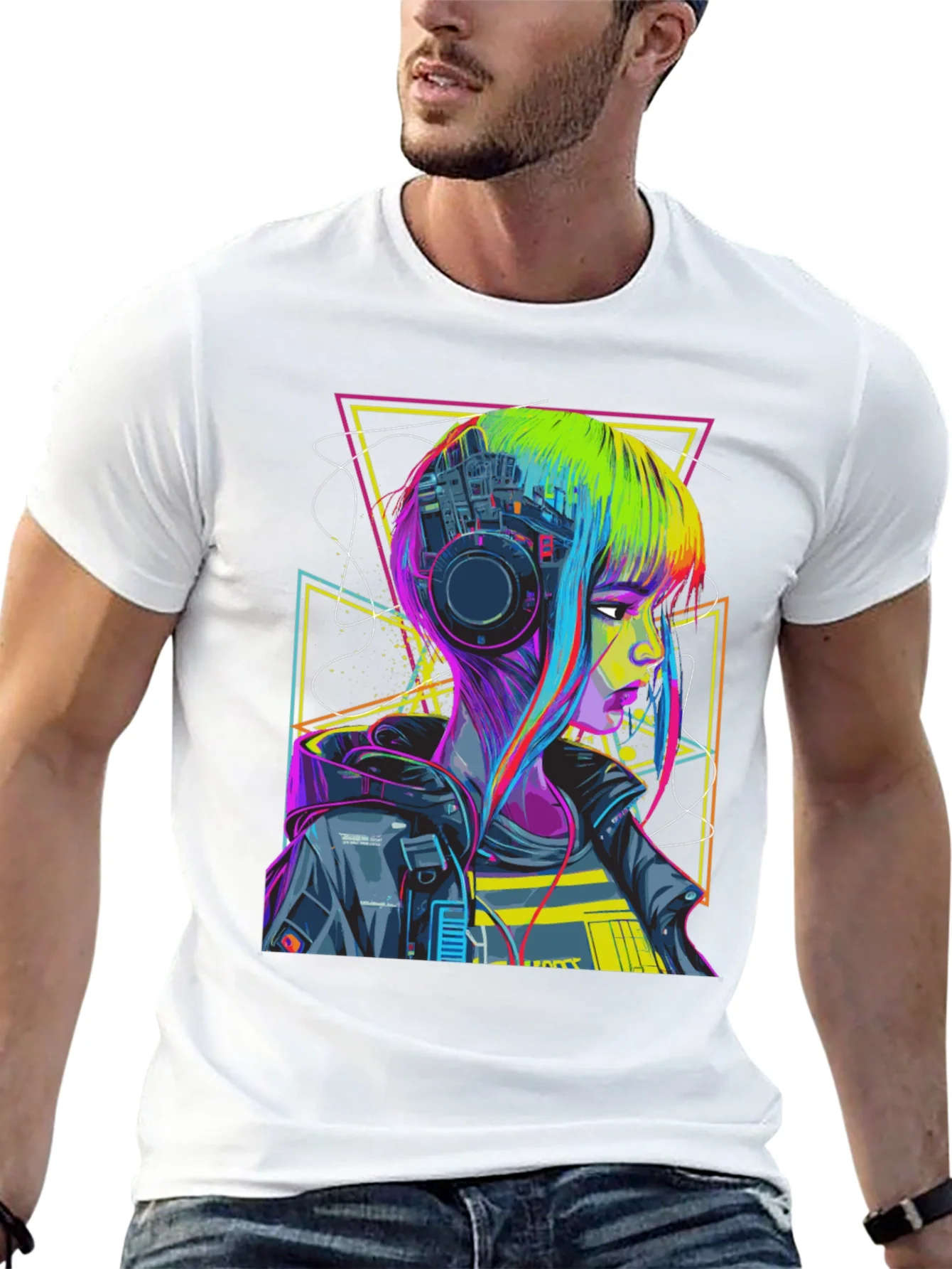 Cyberpunk Girl T-Shirt Geometric Design