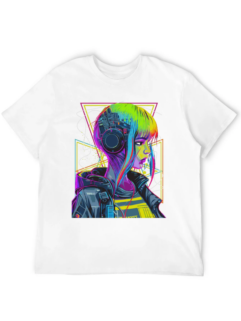 Cyberpunk Girl T-Shirt Geometric Design