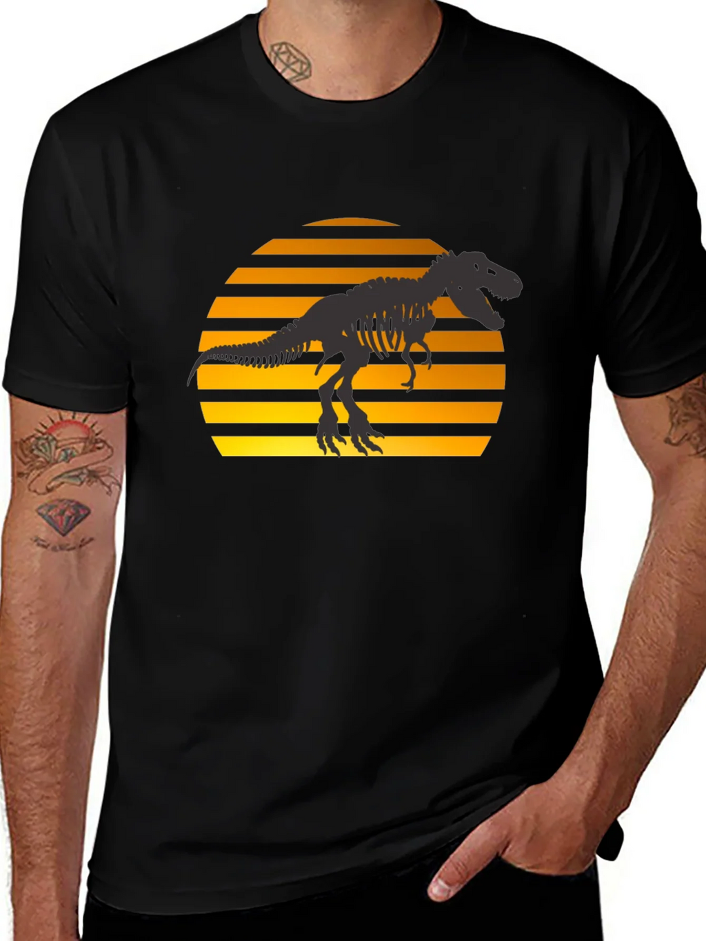 Dino Sunset T-Shirt - Black Graphic Tee