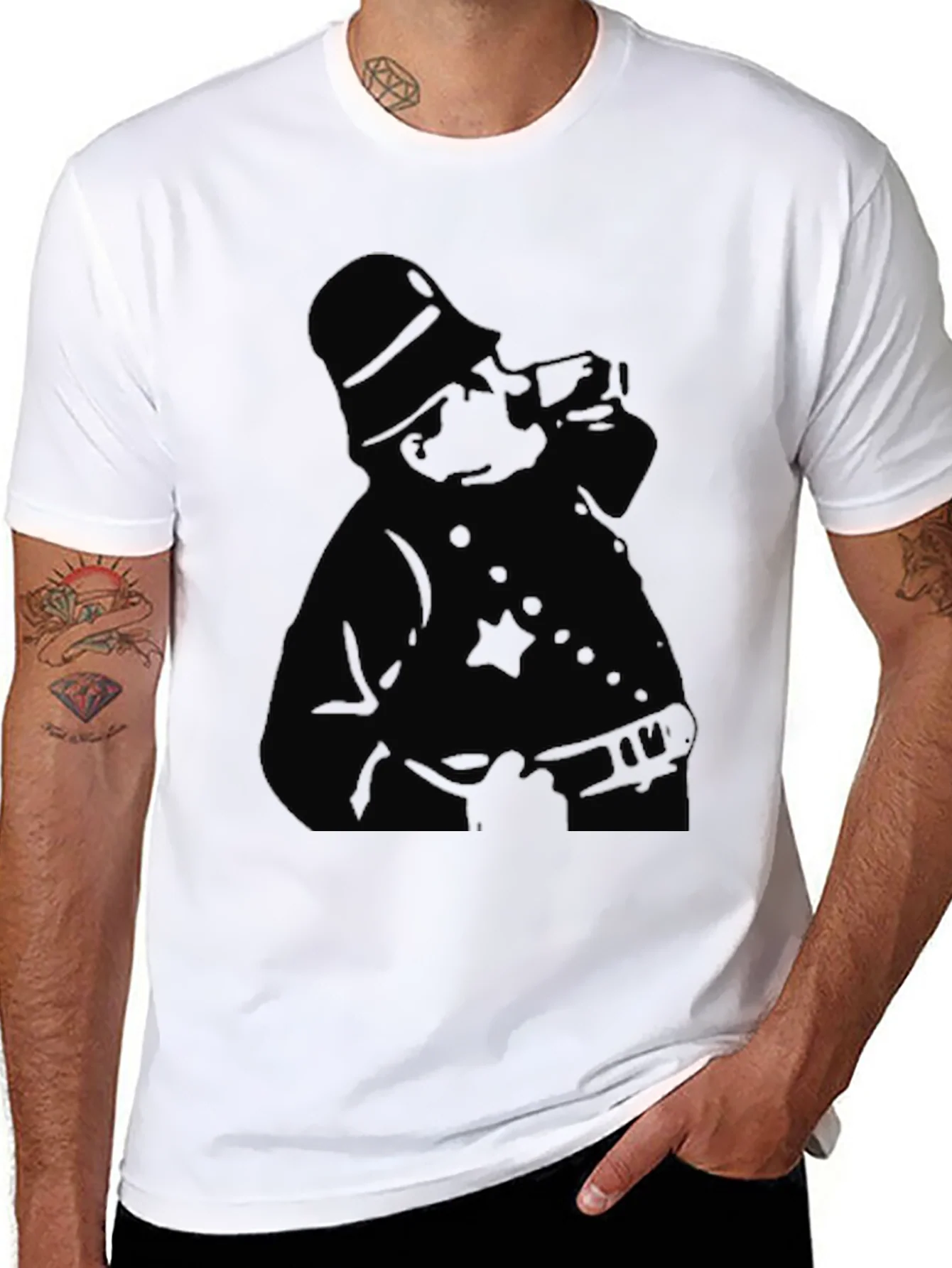 Silhouette Police Officer Graphic T-Shirt - Black