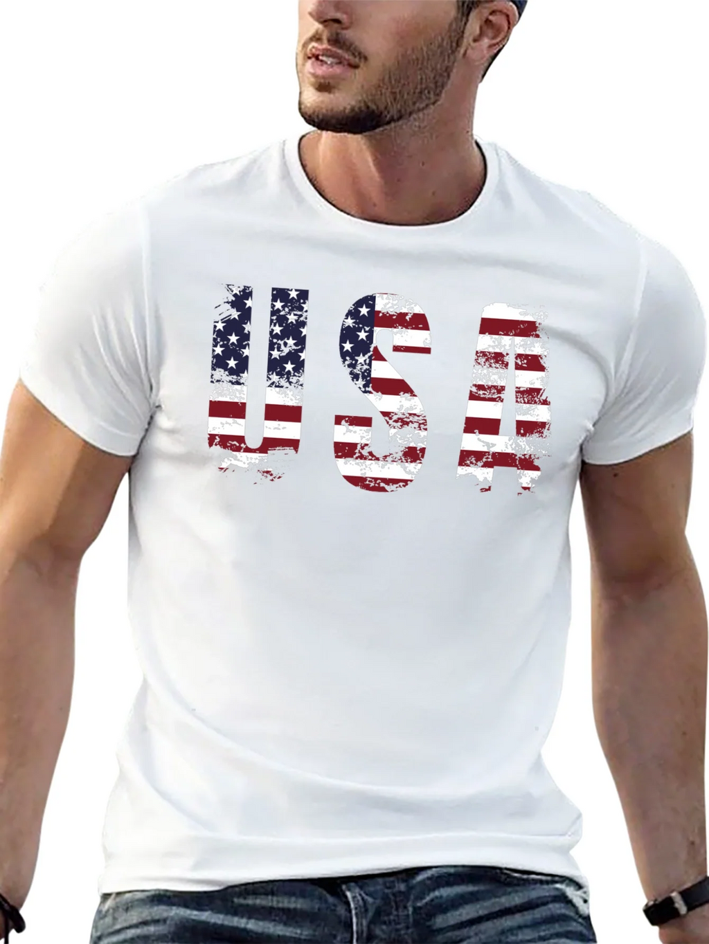 USA Flag Graphic Print Crew Neck T-Shirt