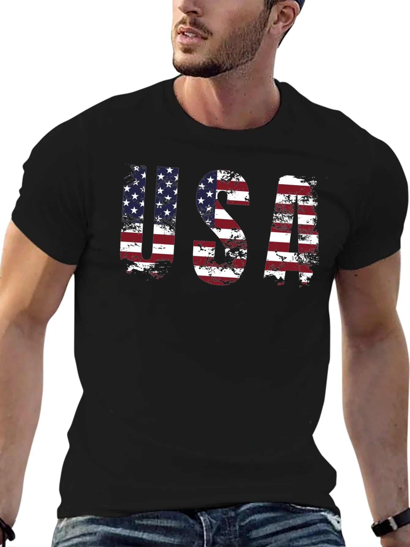 USA Flag Graphic Print Crew Neck T-Shirt