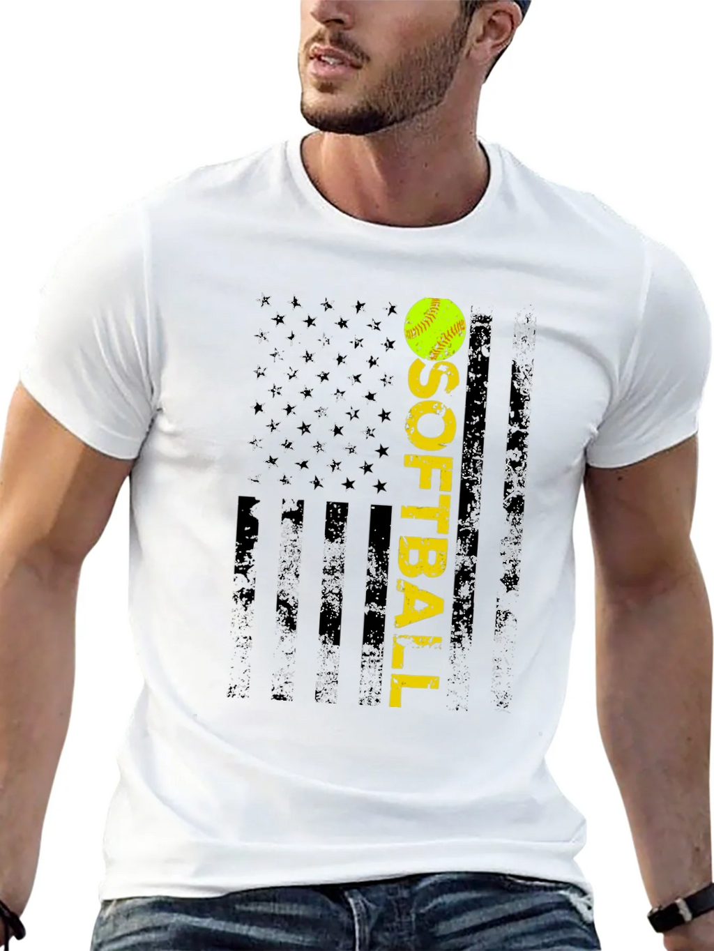 Softball Flag T-Shirt - Distressed USA Design
