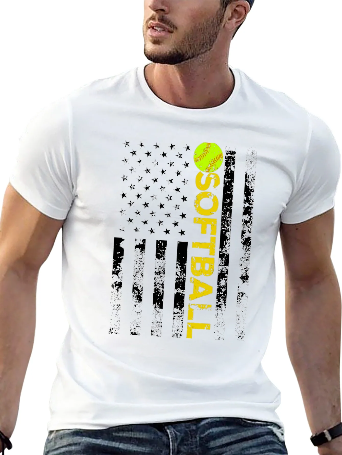 Softball Flag T-Shirt - Distressed USA Design