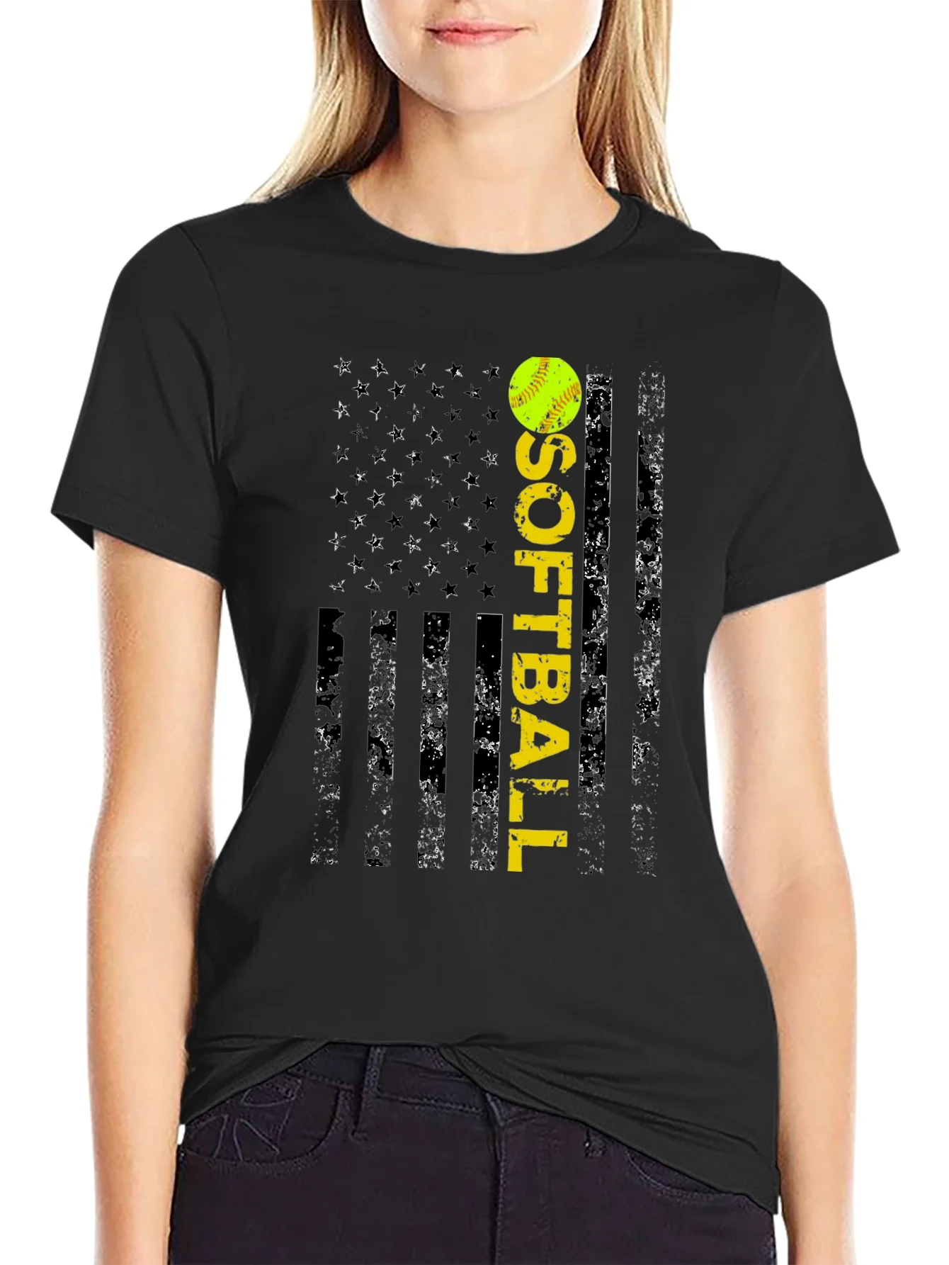 Softball Flag T-Shirt - Distressed USA Design