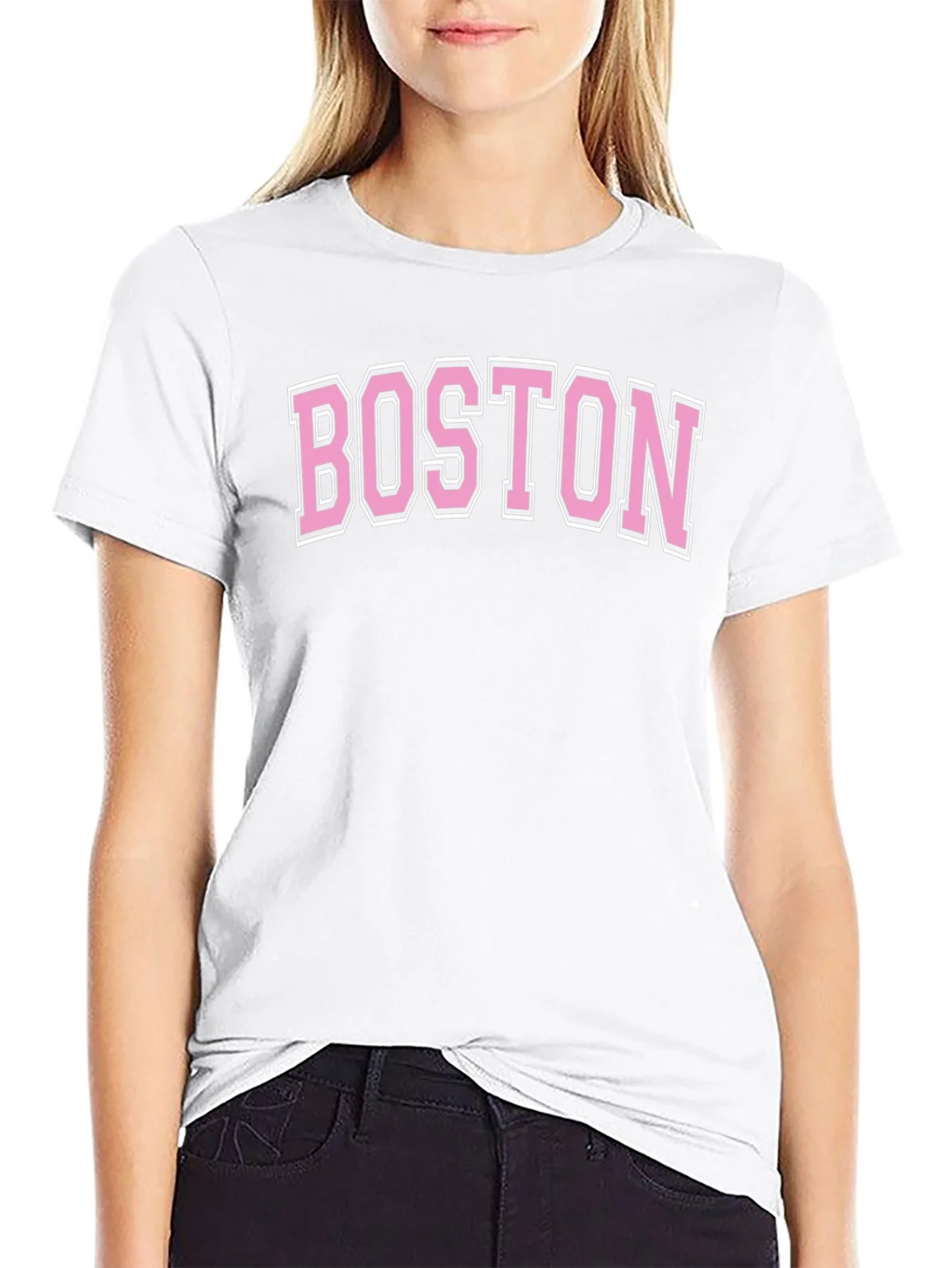 Boston Pink Letter Graphic Black T-Shirt