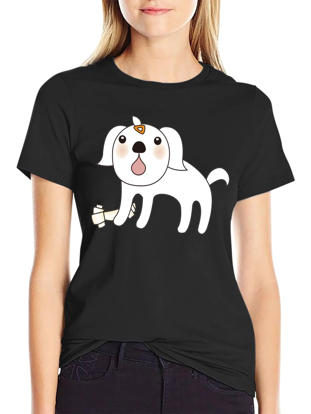 Cute Cartoon Dog Black T-Shirt