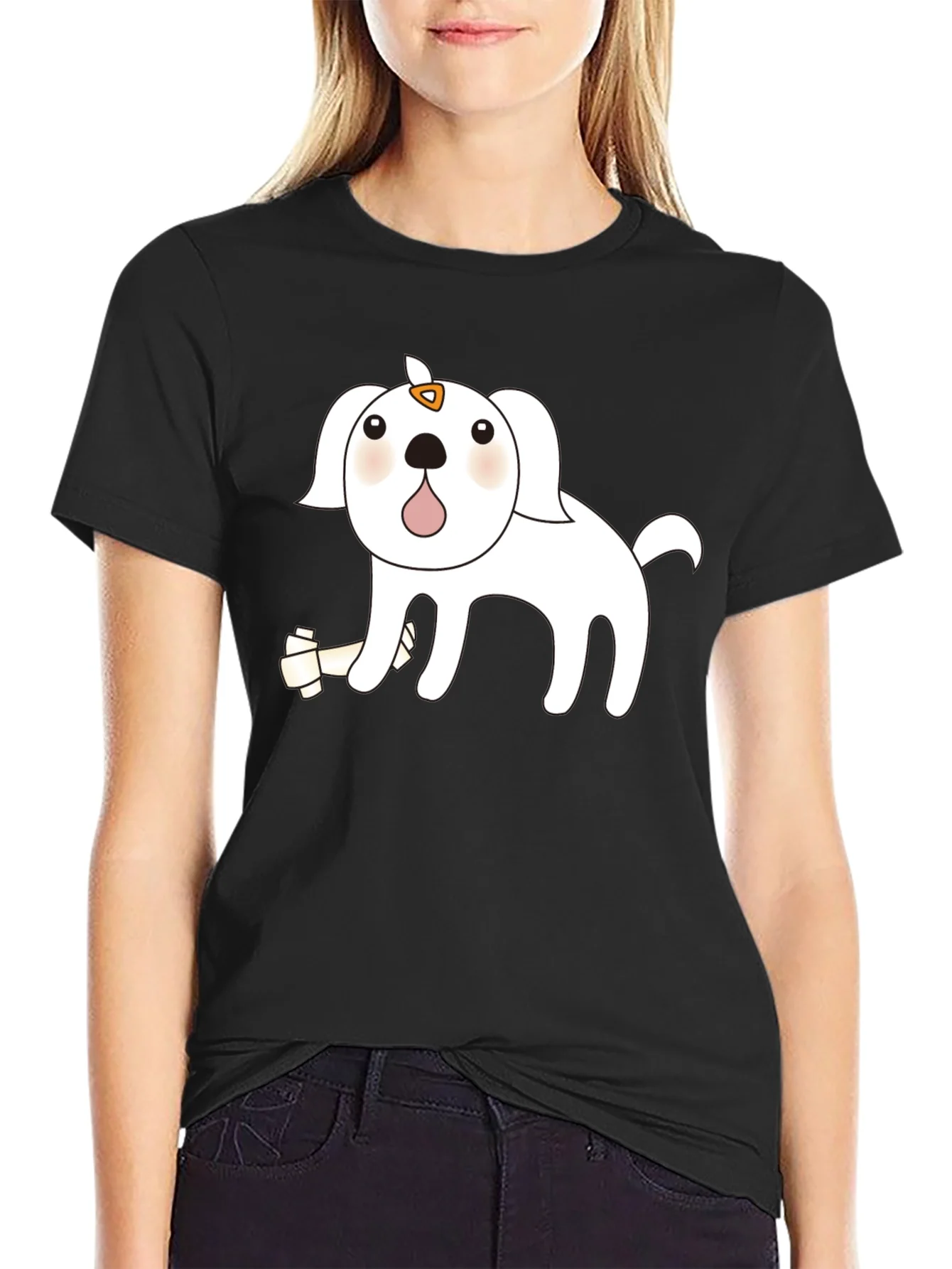 Cute Cartoon Dog Black T-Shirt