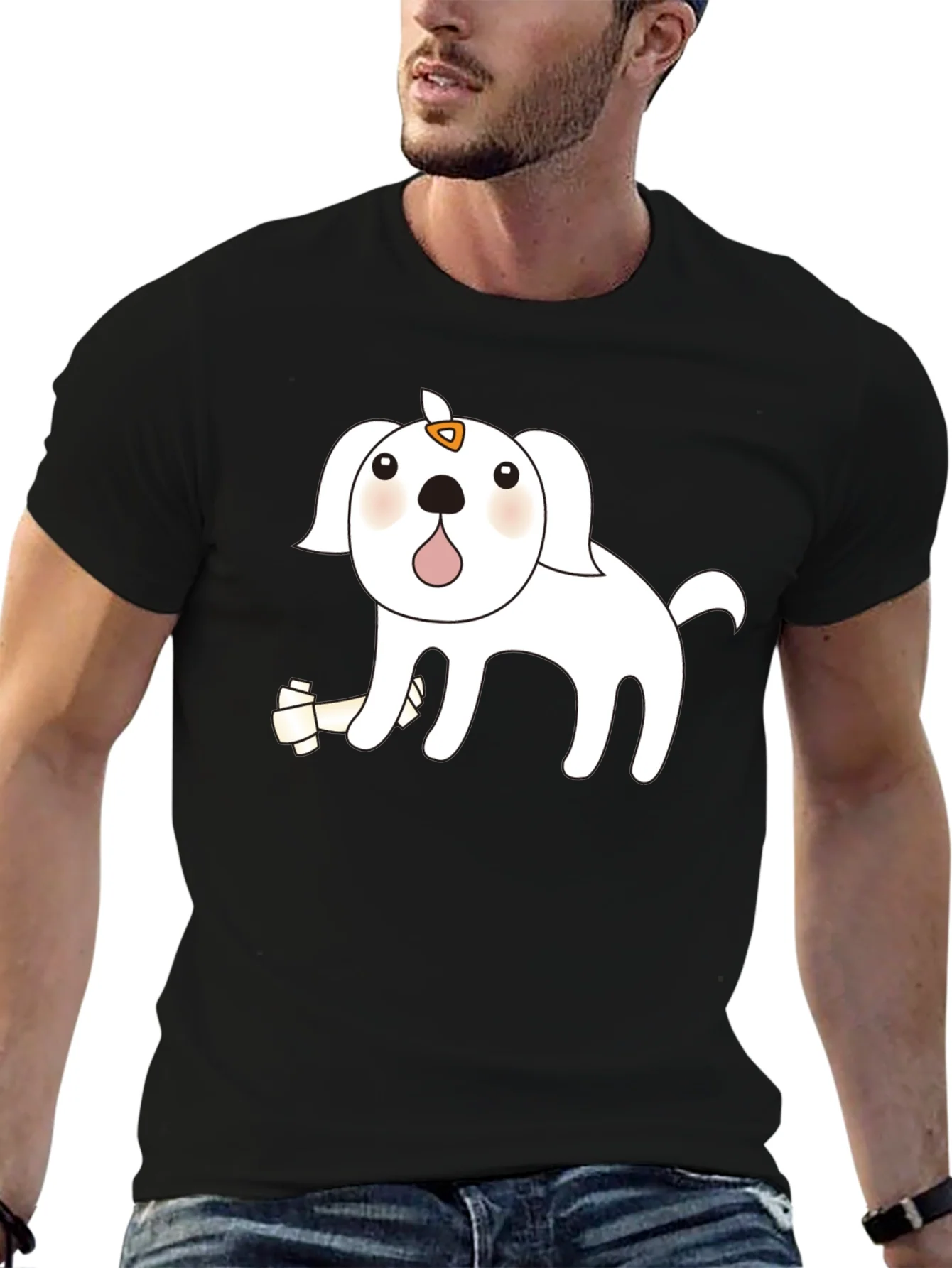 Cute Cartoon Dog Black T-Shirt