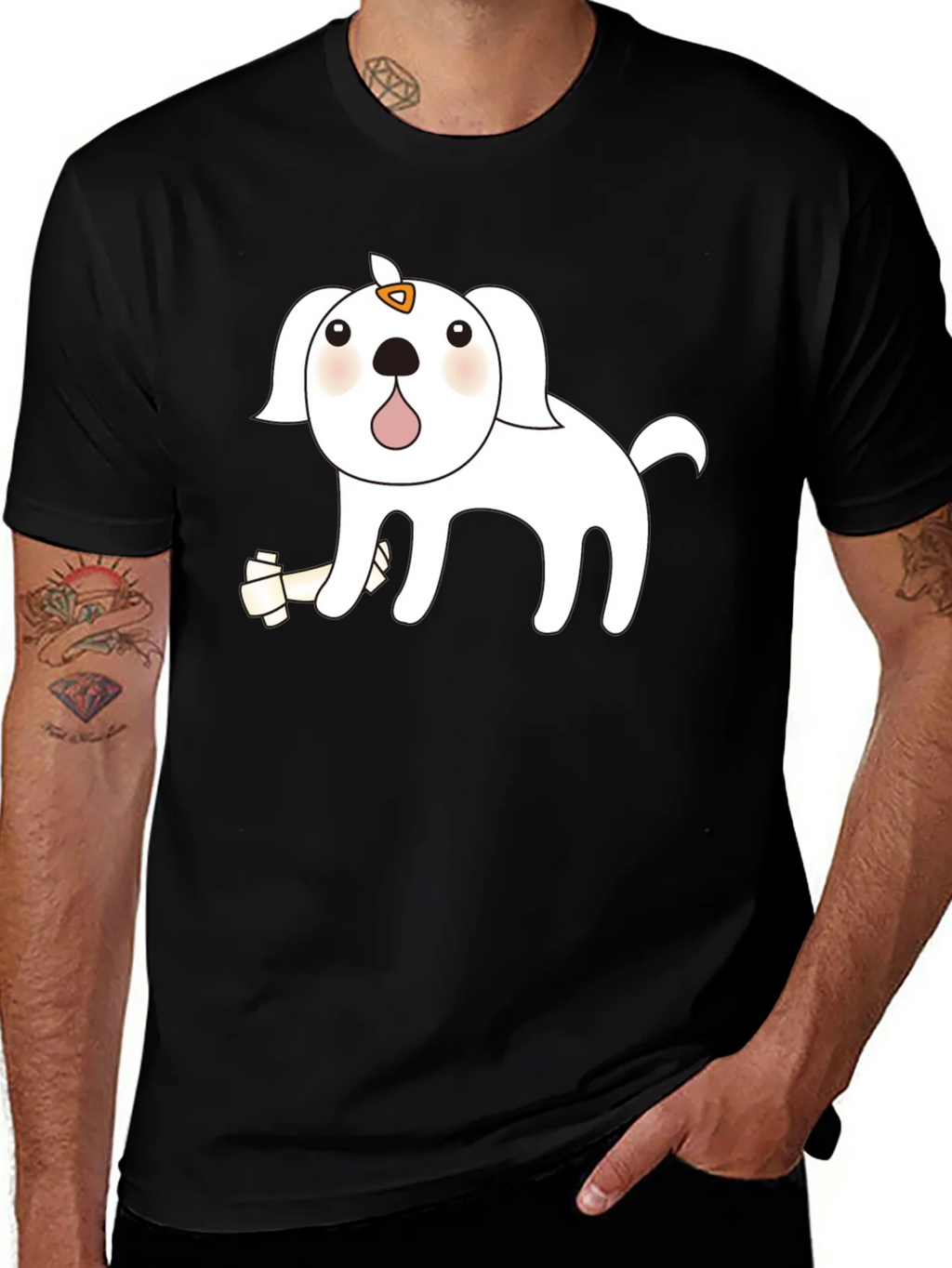 Cute Cartoon Dog Black T-Shirt