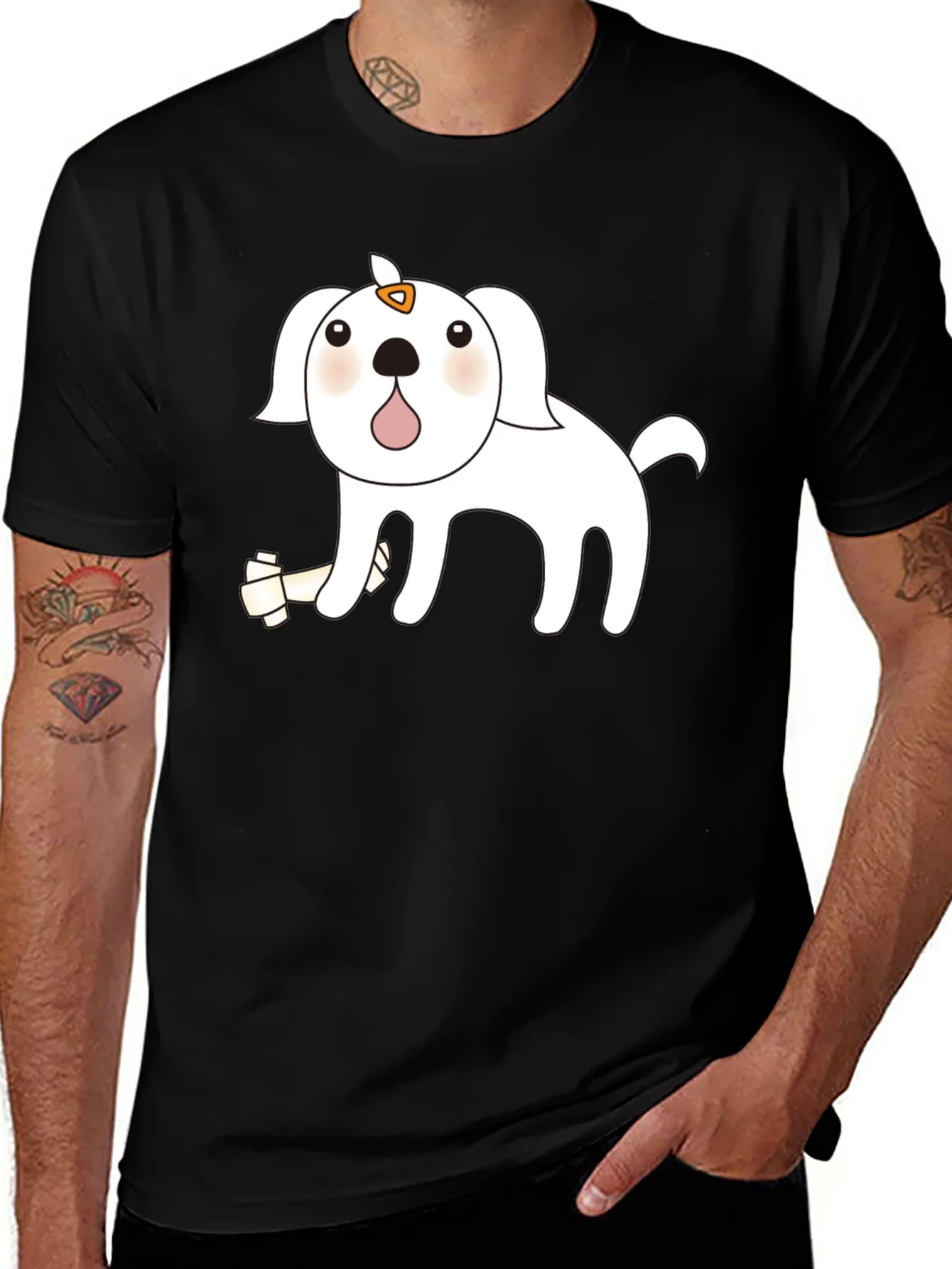 Cute Cartoon Dog Black T-Shirt