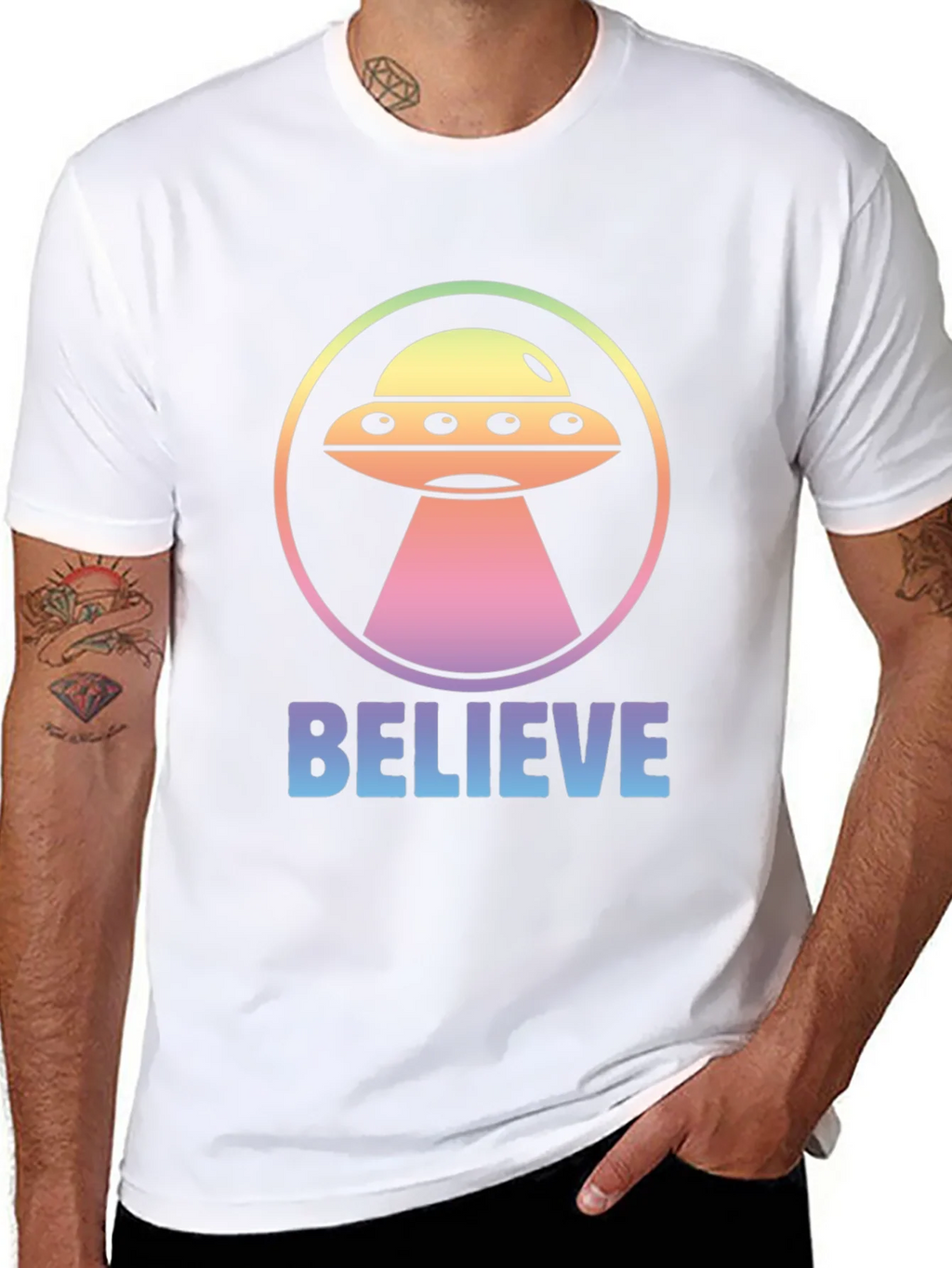 Believe Alien UFO Graphic T-Shirt - Black