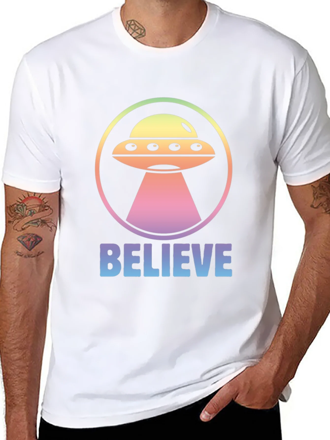 Believe Alien UFO Graphic T-Shirt - Black