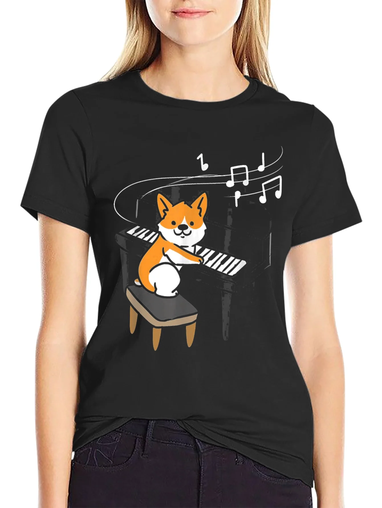 Corgi Pianist Graphic Tee - Music Lover T-Shirt