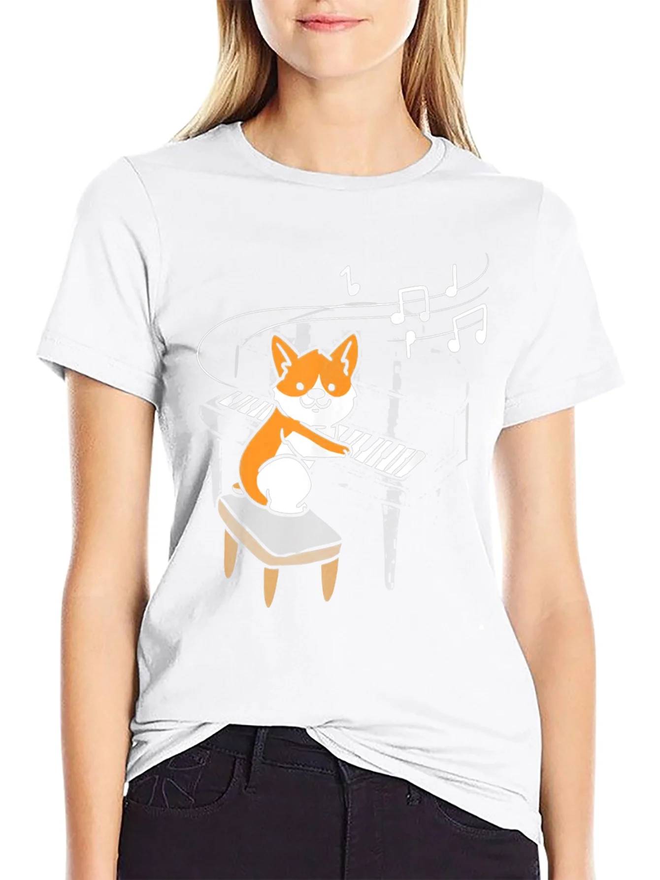 Corgi Pianist Graphic Tee - Music Lover T-Shirt