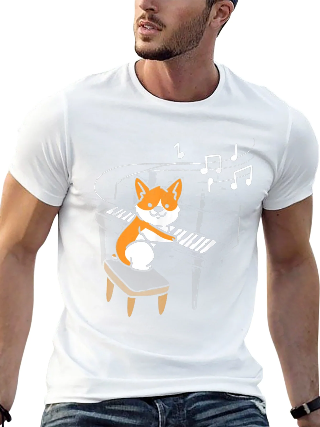Corgi Pianist Graphic Tee - Music Lover T-Shirt