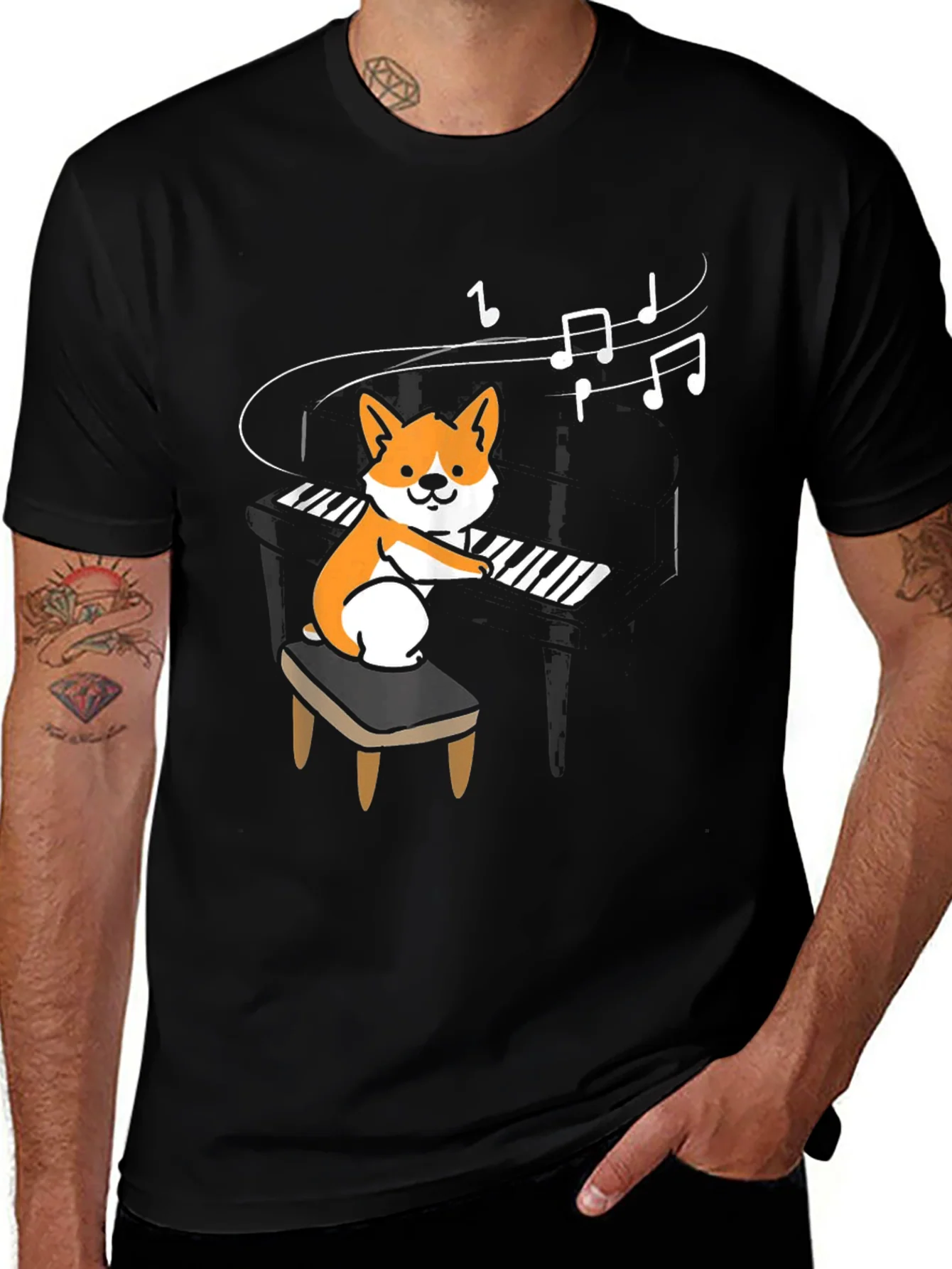 Corgi Pianist Graphic Tee - Music Lover T-Shirt