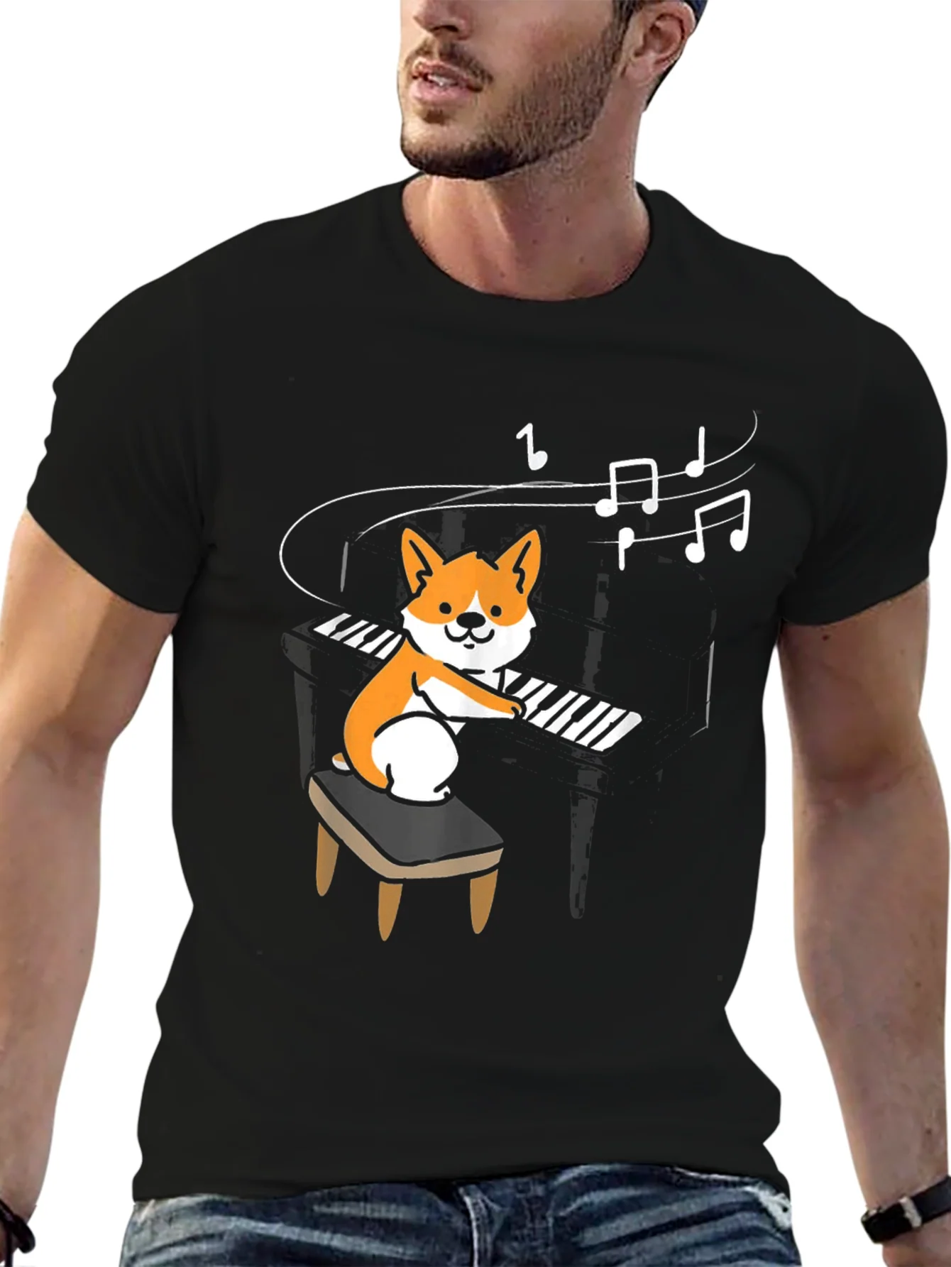 Corgi Pianist Graphic Tee - Music Lover T-Shirt