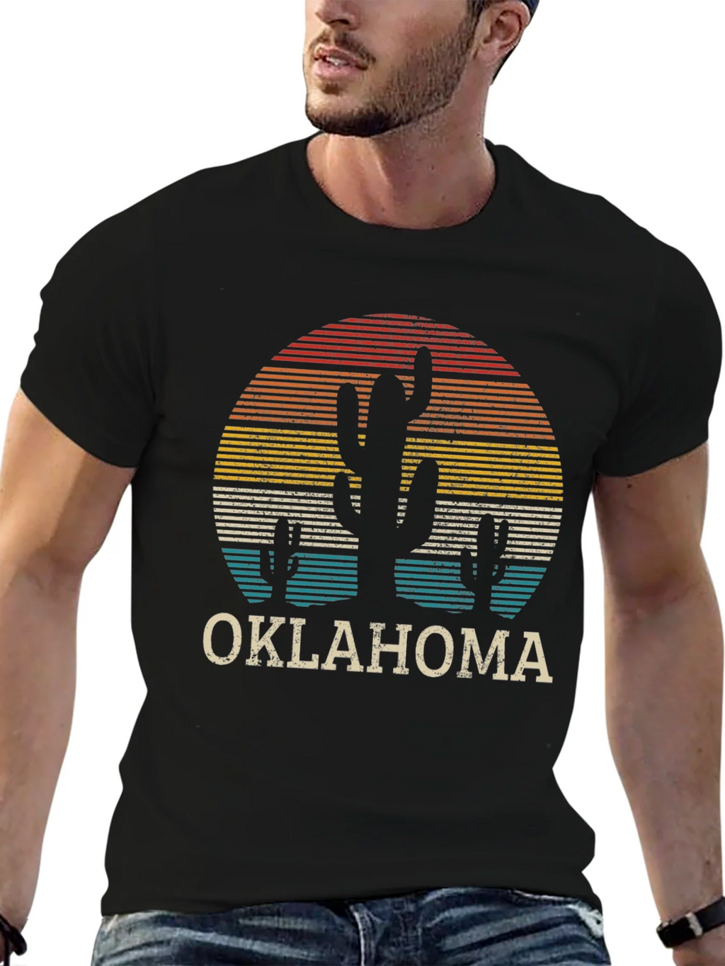 Retro Oklahoma Cactus Sunset T-Shirt