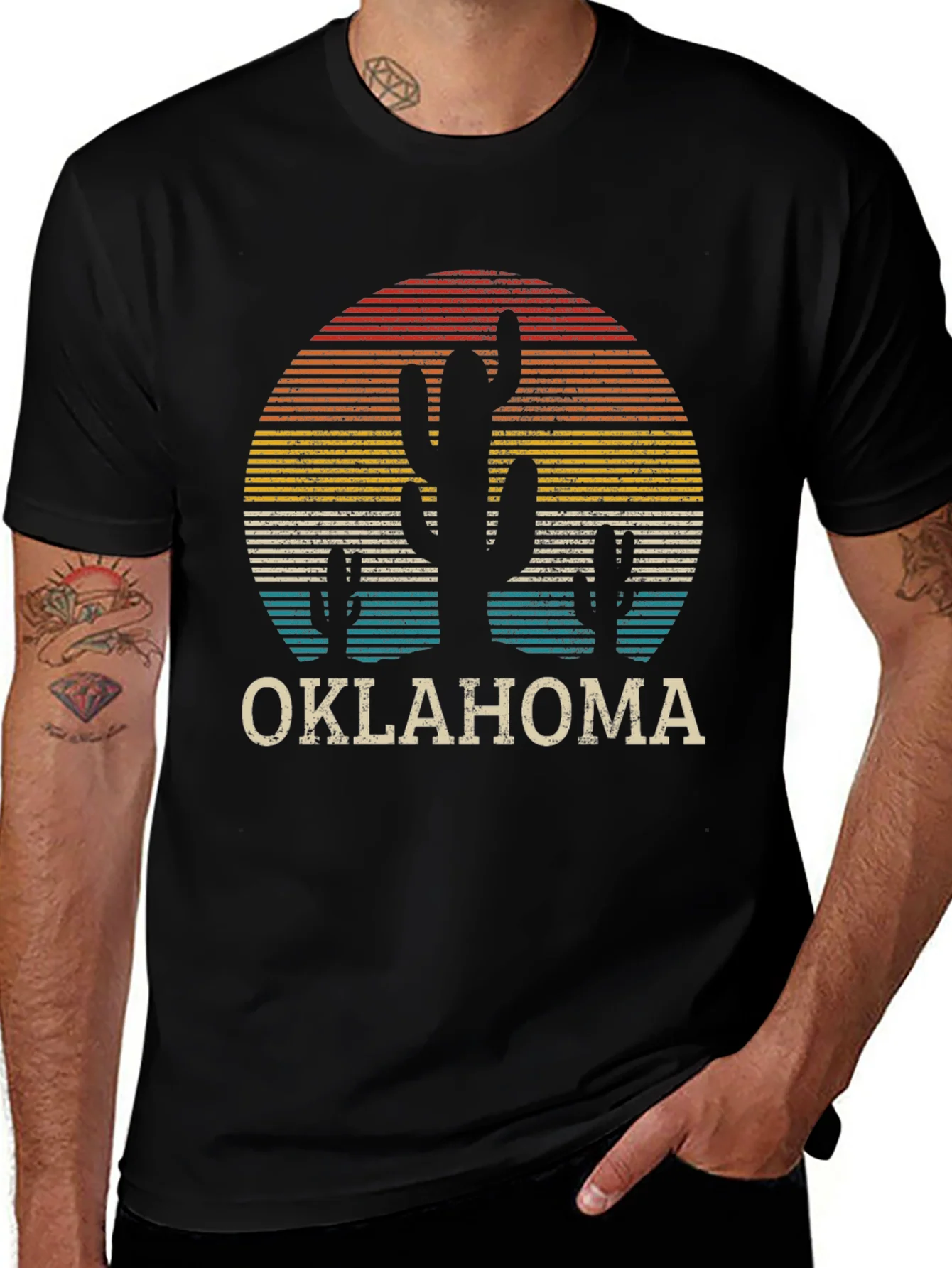 Retro Oklahoma Cactus Sunset T-Shirt