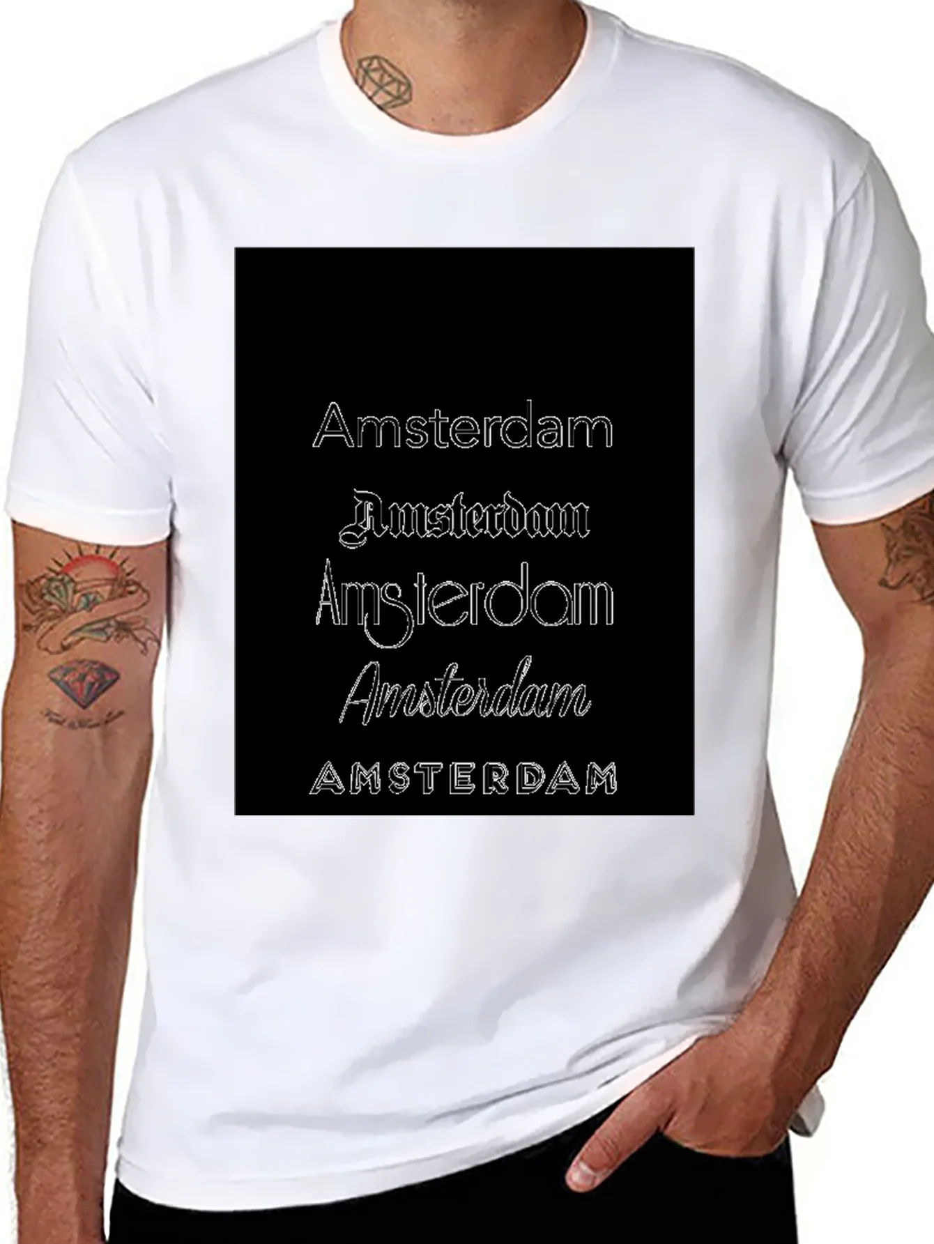 Amsterdam Typography Black T-Shirt