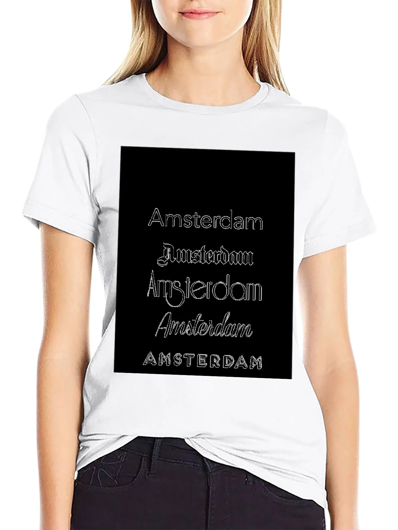Amsterdam Typography Black T-Shirt