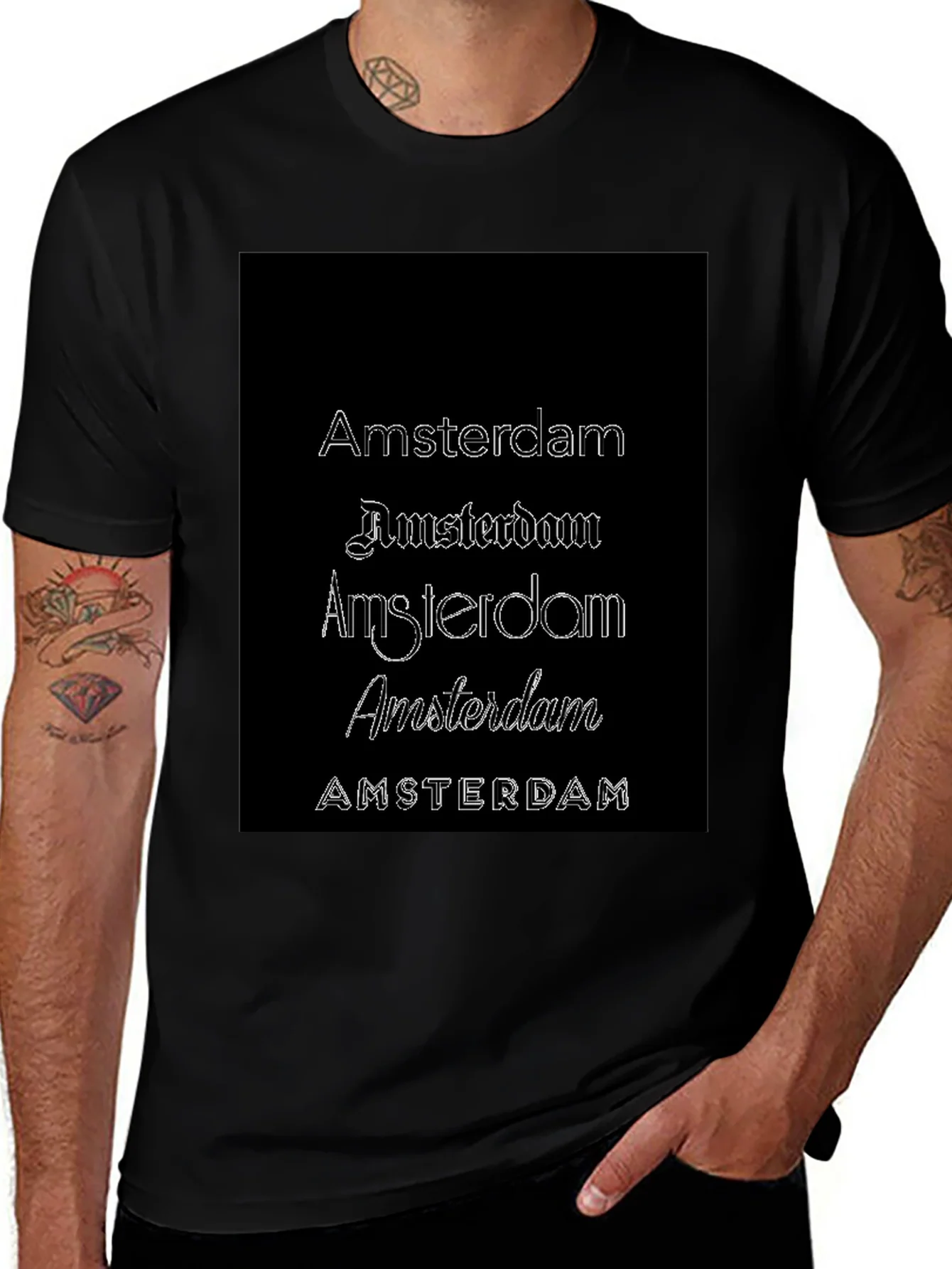 Amsterdam Typography Black T-Shirt
