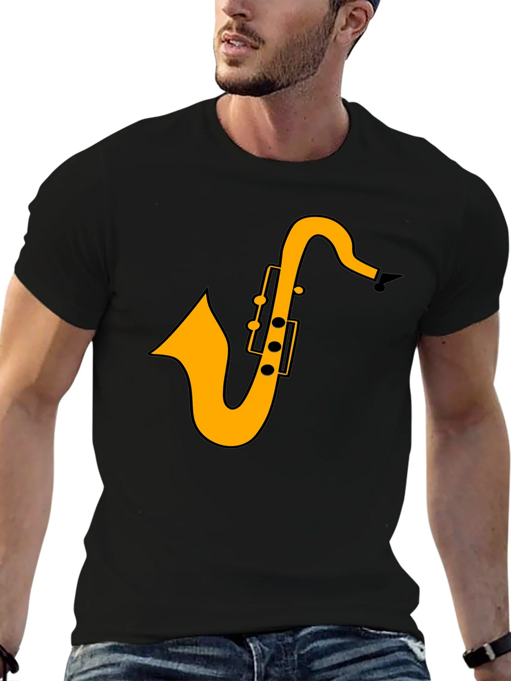 Saxophone Graphic Tee - Black Casual T-Shirt