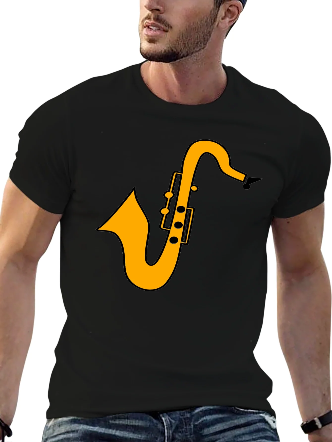 Saxophone Graphic Tee - Black Casual T-Shirt