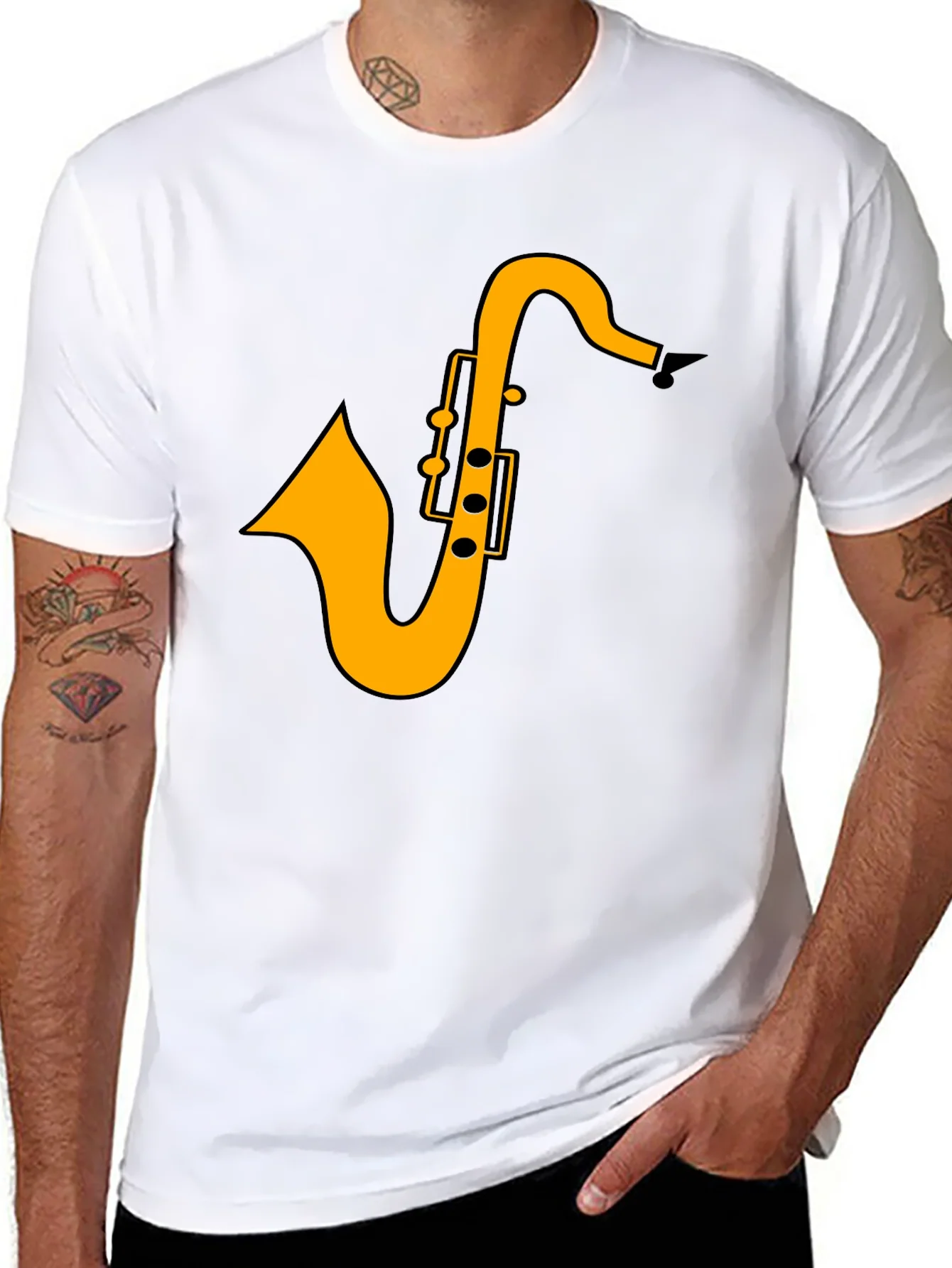 Saxophone Graphic Tee - Black Casual T-Shirt