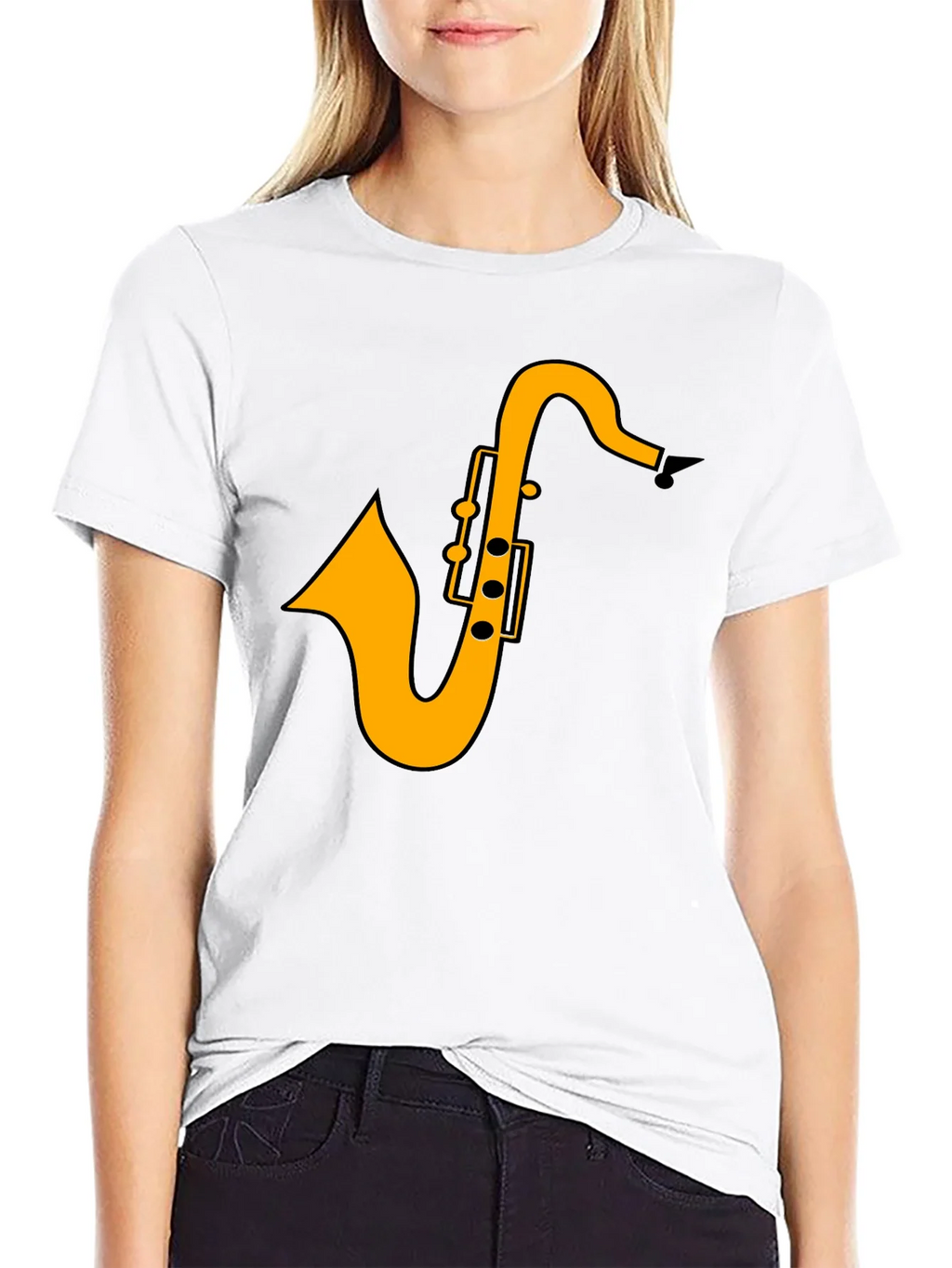 Saxophone Graphic Tee - Black Casual T-Shirt
