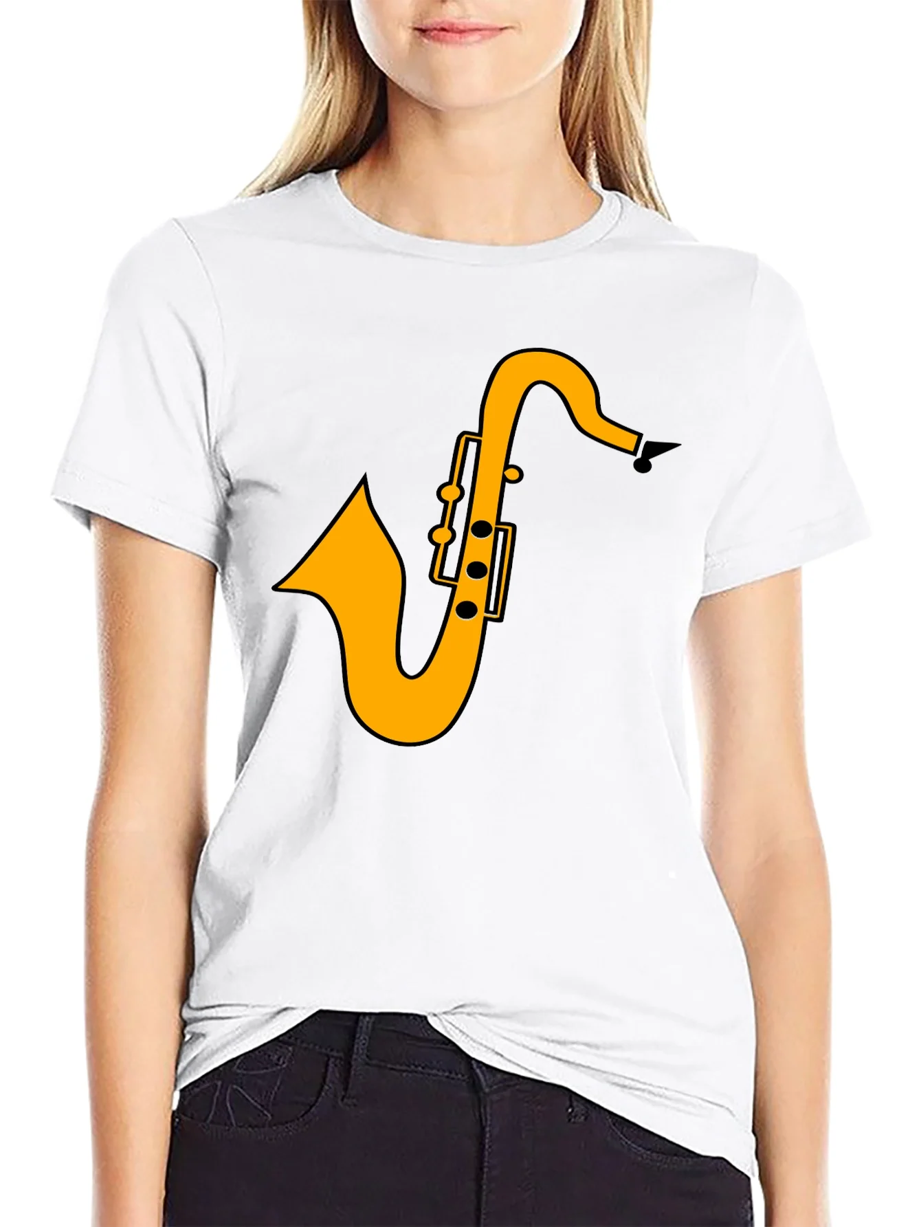 Saxophone Graphic Tee - Black Casual T-Shirt