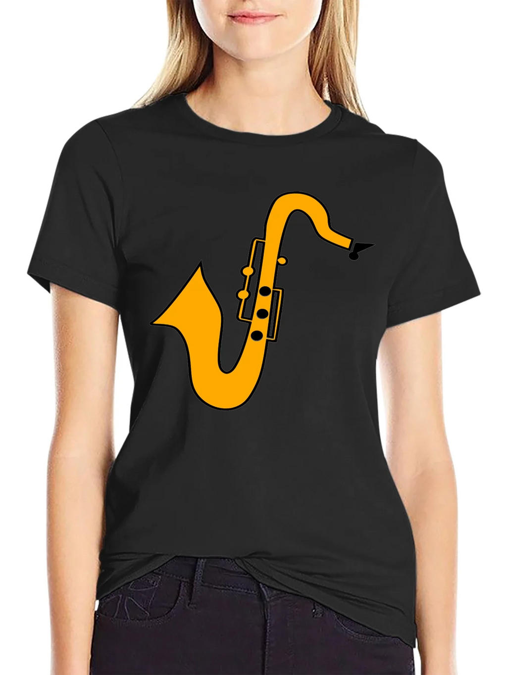 Saxophone Graphic Tee - Black Casual T-Shirt