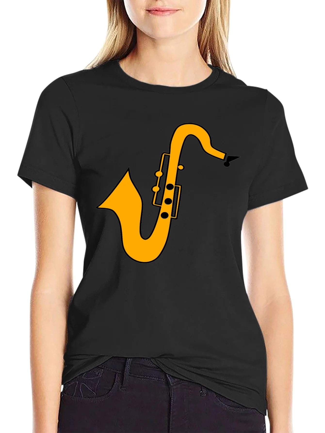 Saxophone Graphic Tee - Black Casual T-Shirt