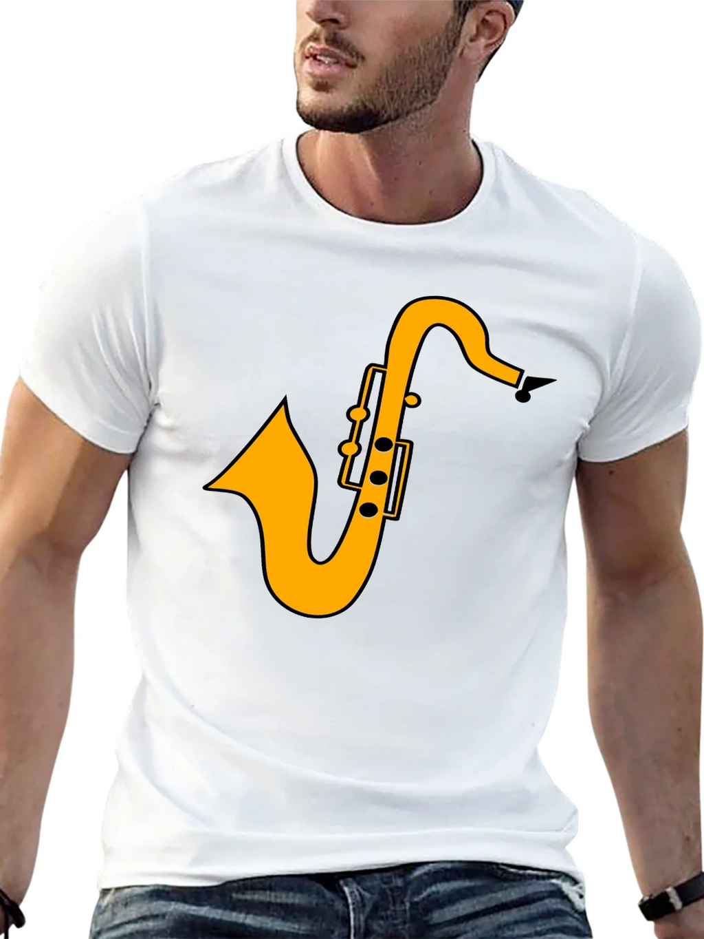 Saxophone Graphic Tee - Black Casual T-Shirt